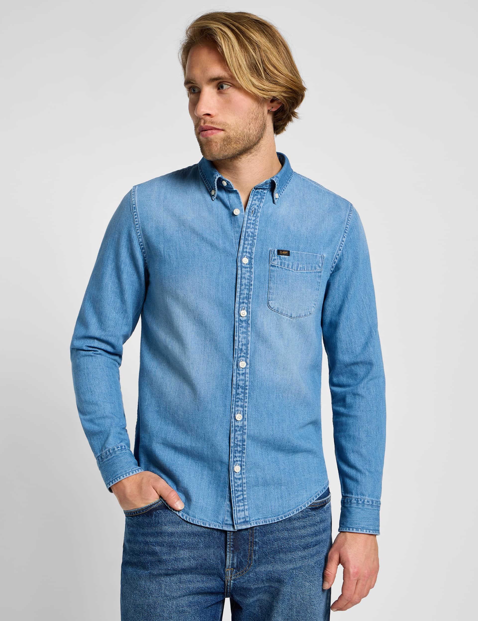 Lee Men's Denim Shirt - Blue, Blue