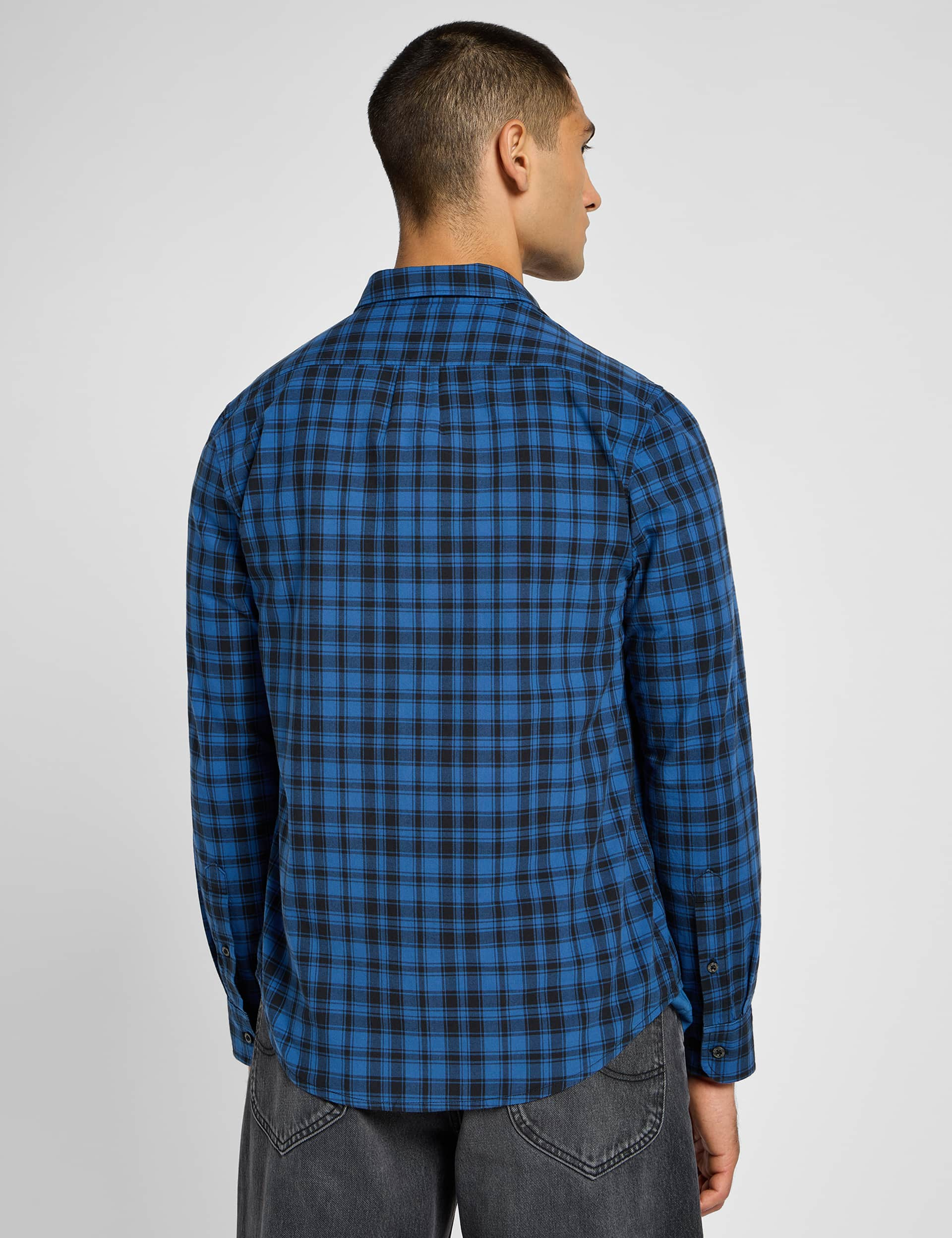 Lee Men's Pure Cotton Checked Flannel Shirt - Blue Mix, Blue Mix