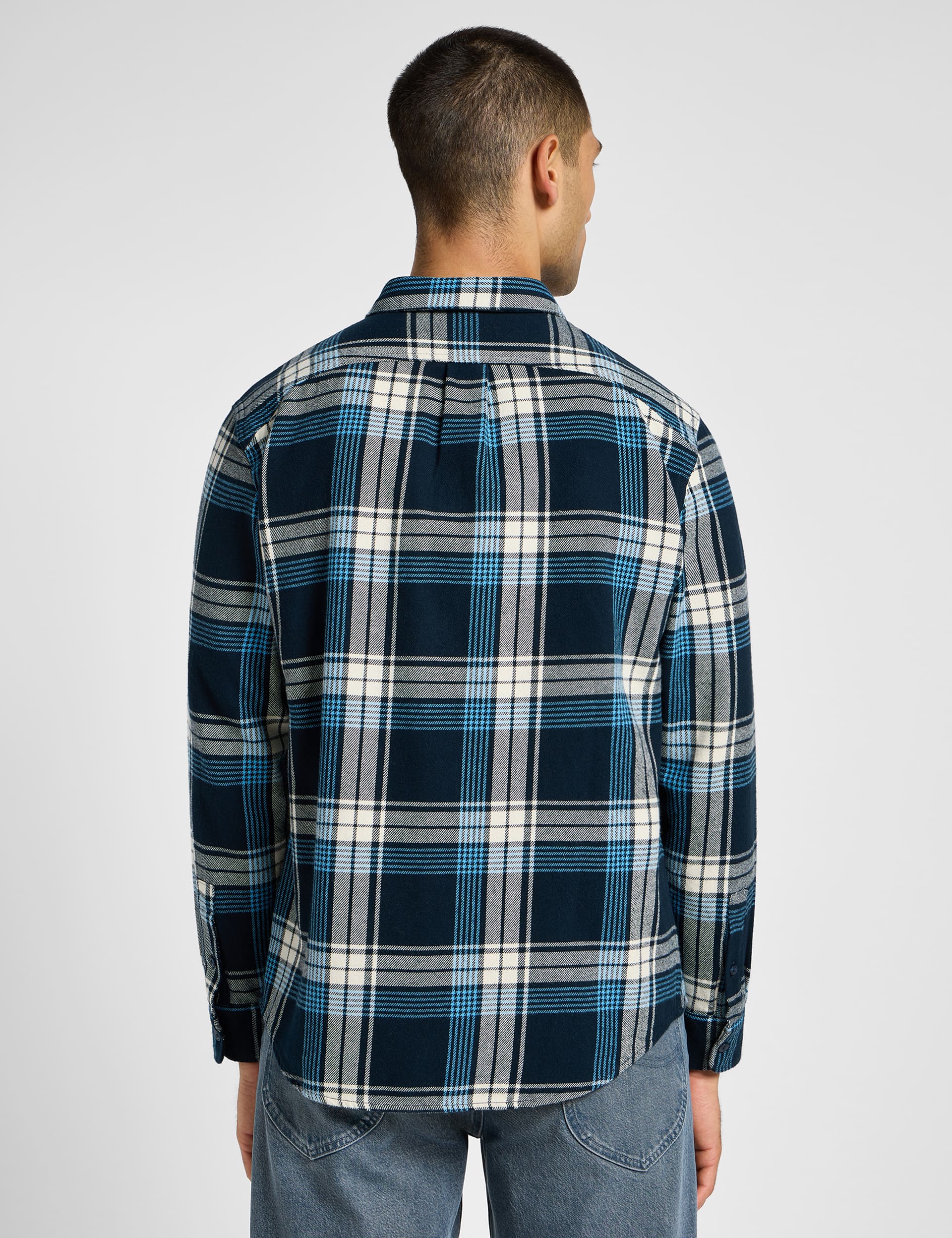 Lee Men's Pure Cotton Checked Flannel Shirt - Blue Mix, Blue Mix