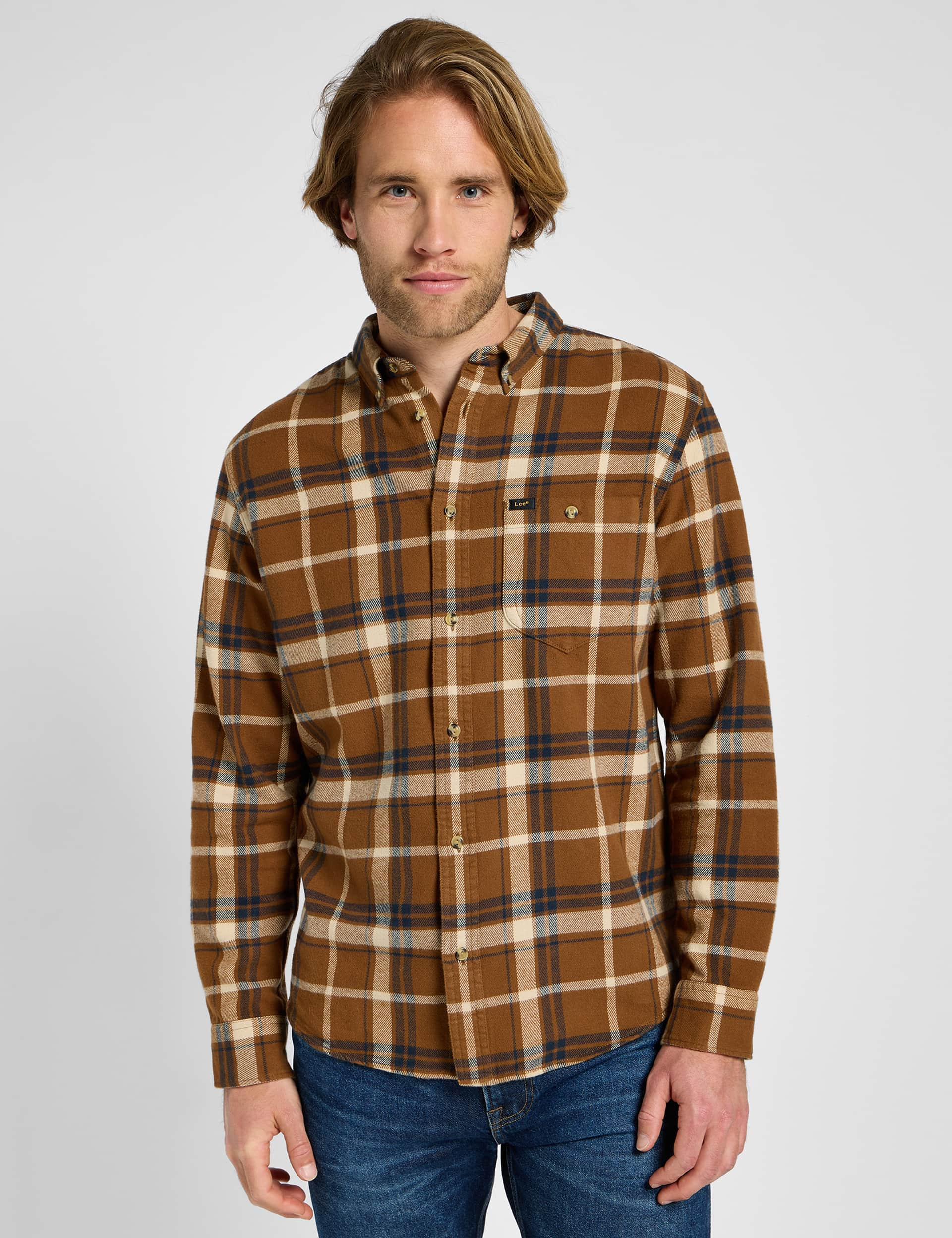 Lee Men's Pure Cotton Check Flannel Shirt - M - Brown, Brown