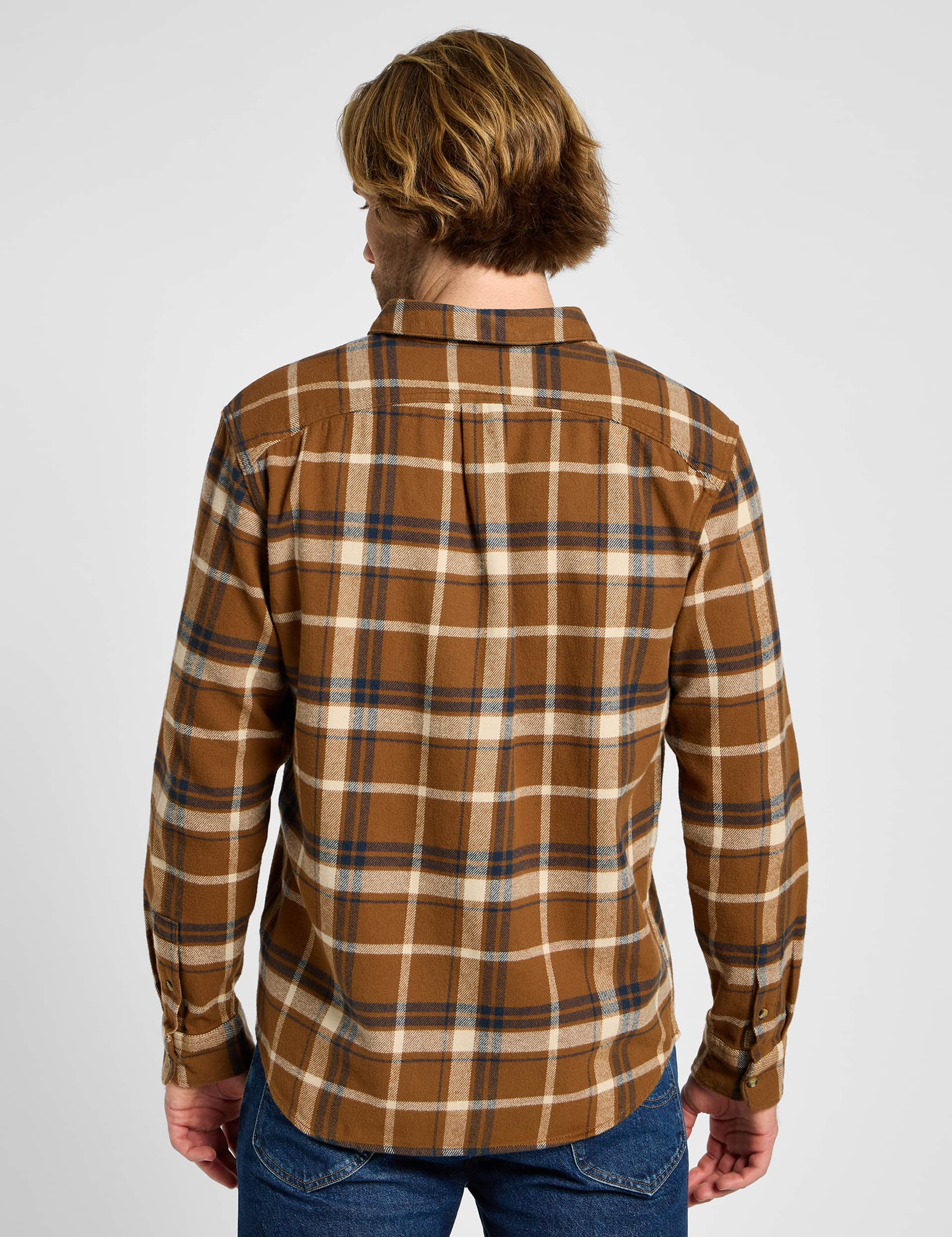 Lee Men's Pure Cotton Check Flannel Shirt - XL - Brown, Brown