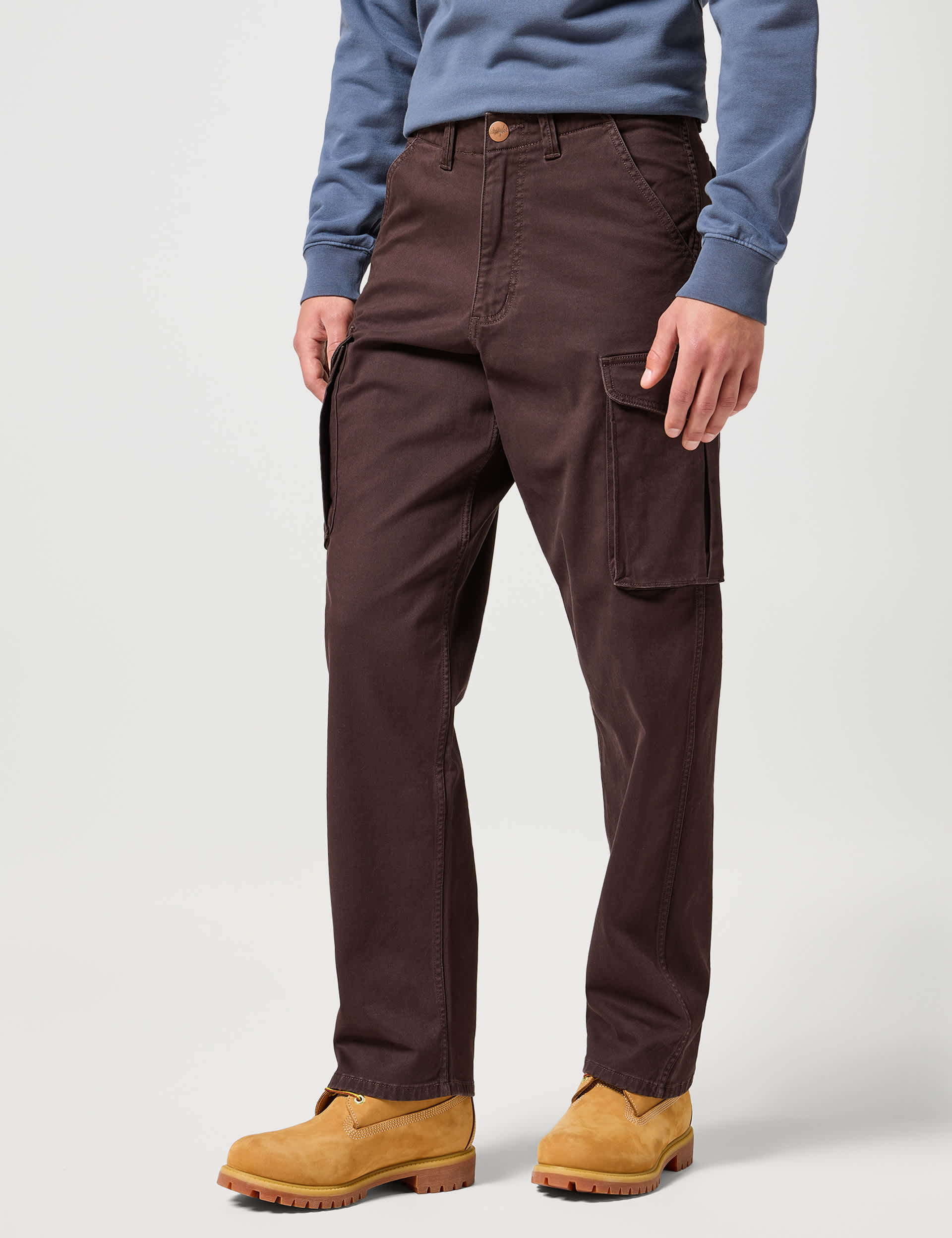 Wrangler Men's Regular FIt Cotton Rich Cargo Trousers - 3432 - Brown, Brown