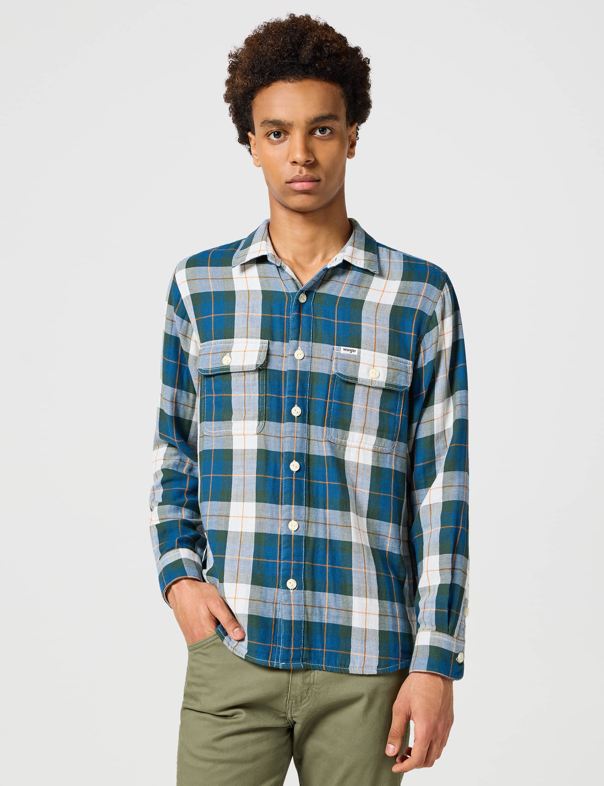 Wrangler Men's Pure Cotton Check Flannel Shirt - M - Green Mix, Green Mix