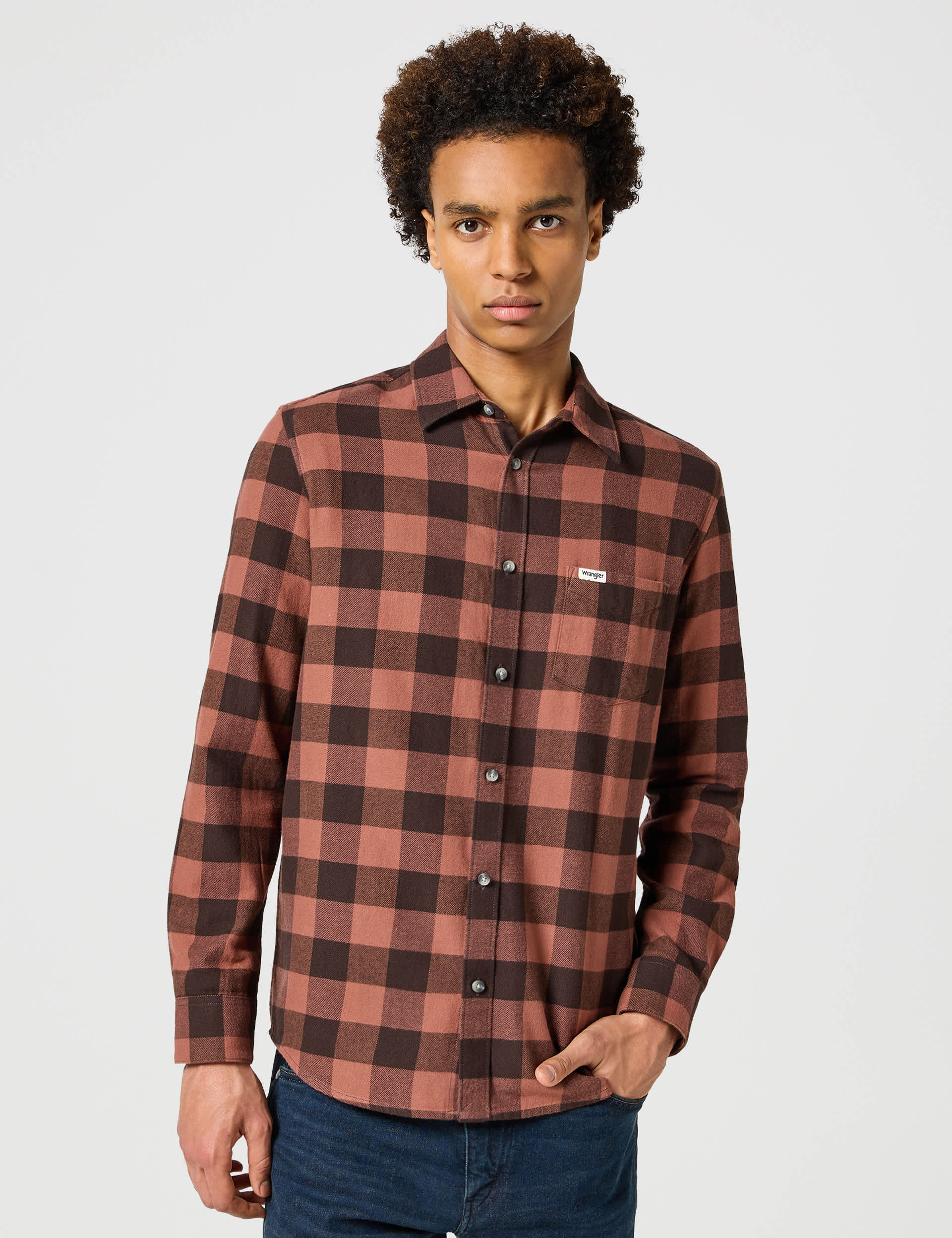 Wrangler Men's Pure Cotton Check Flannel Shirt - Orange Mix, Orange Mix