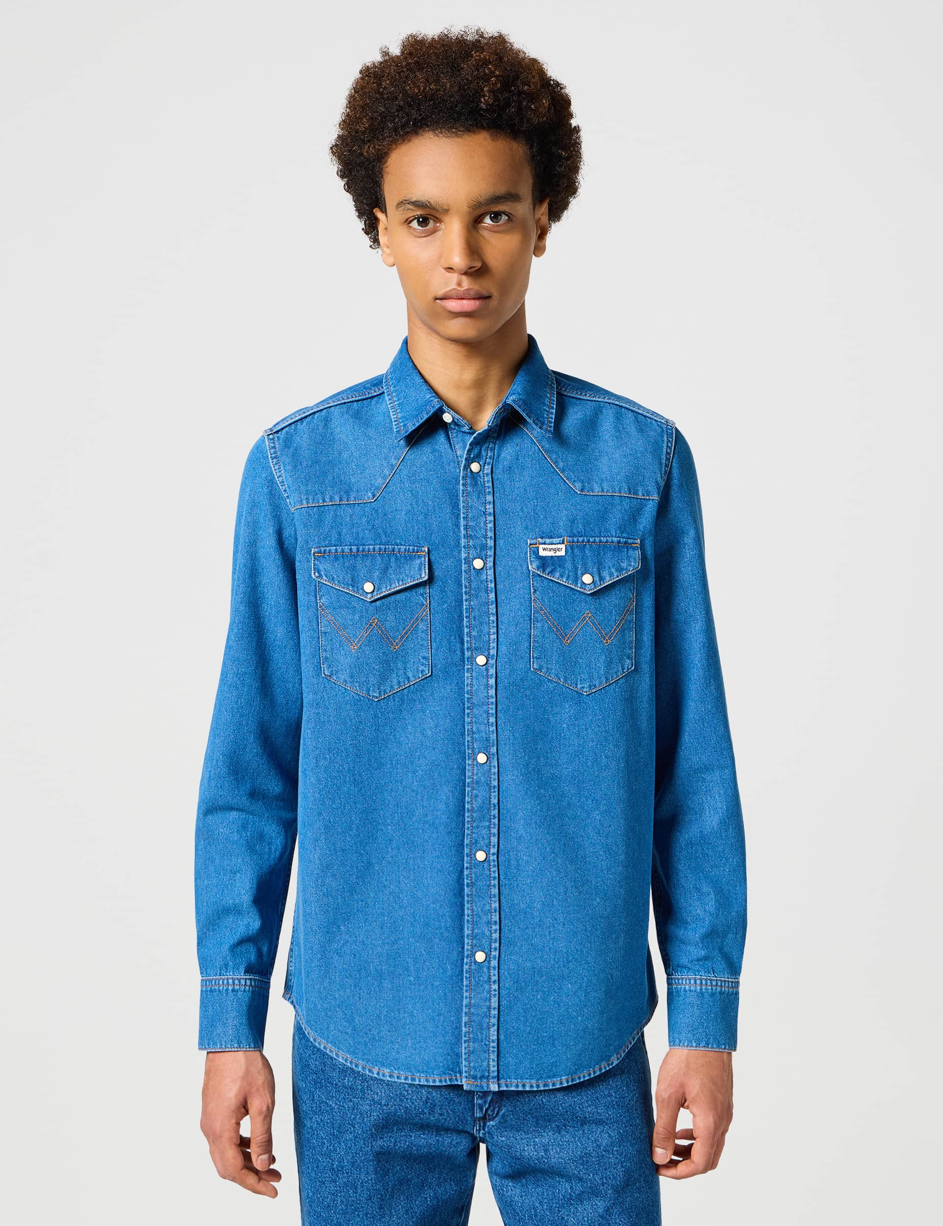 Wrangler Men's Denim Shirt - Light Blue, Light Blue