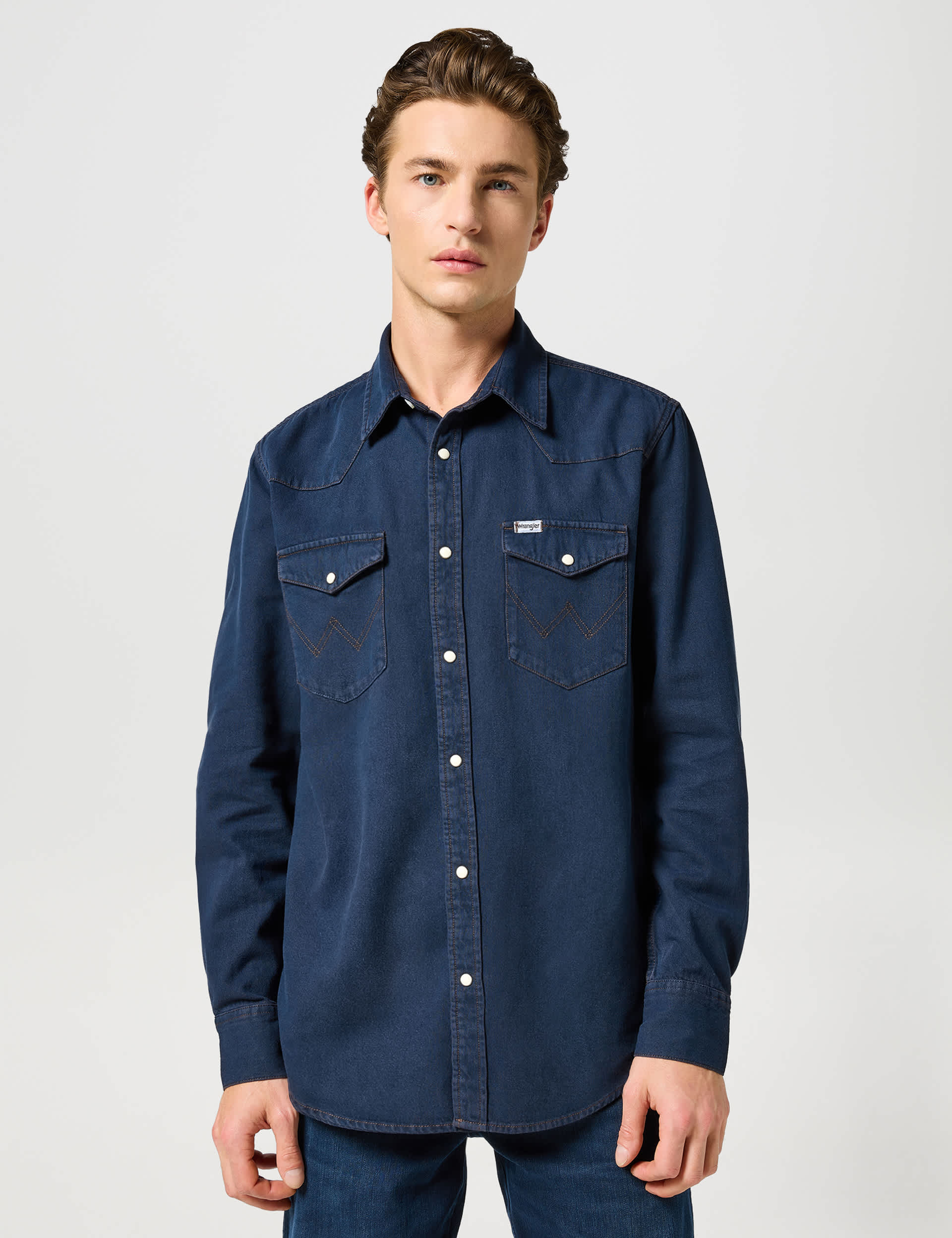 Wrangler Men's Denim Western Shirt - L - Navy, Navy