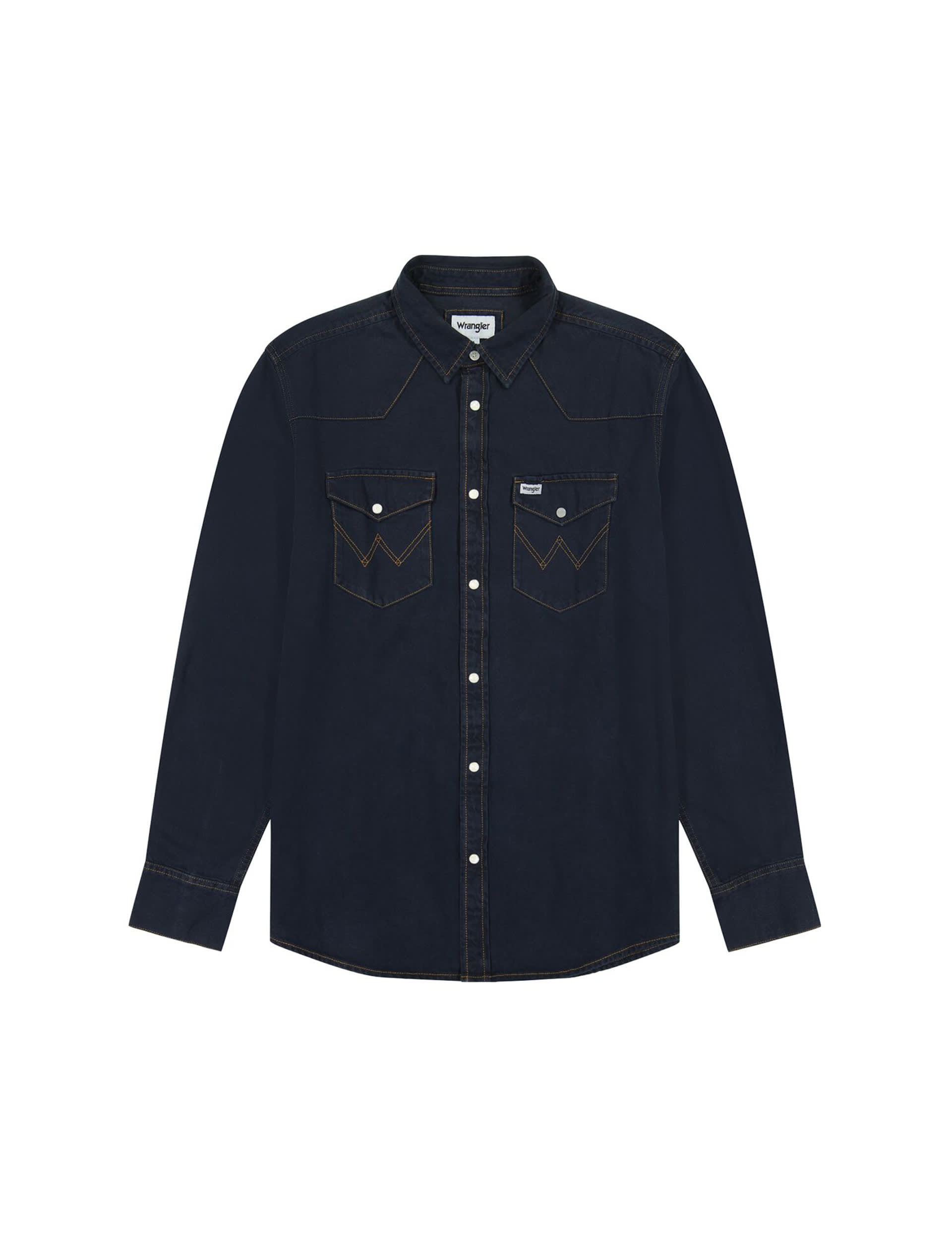 Wrangler Men's Denim Western Shirt - L - Navy, Navy