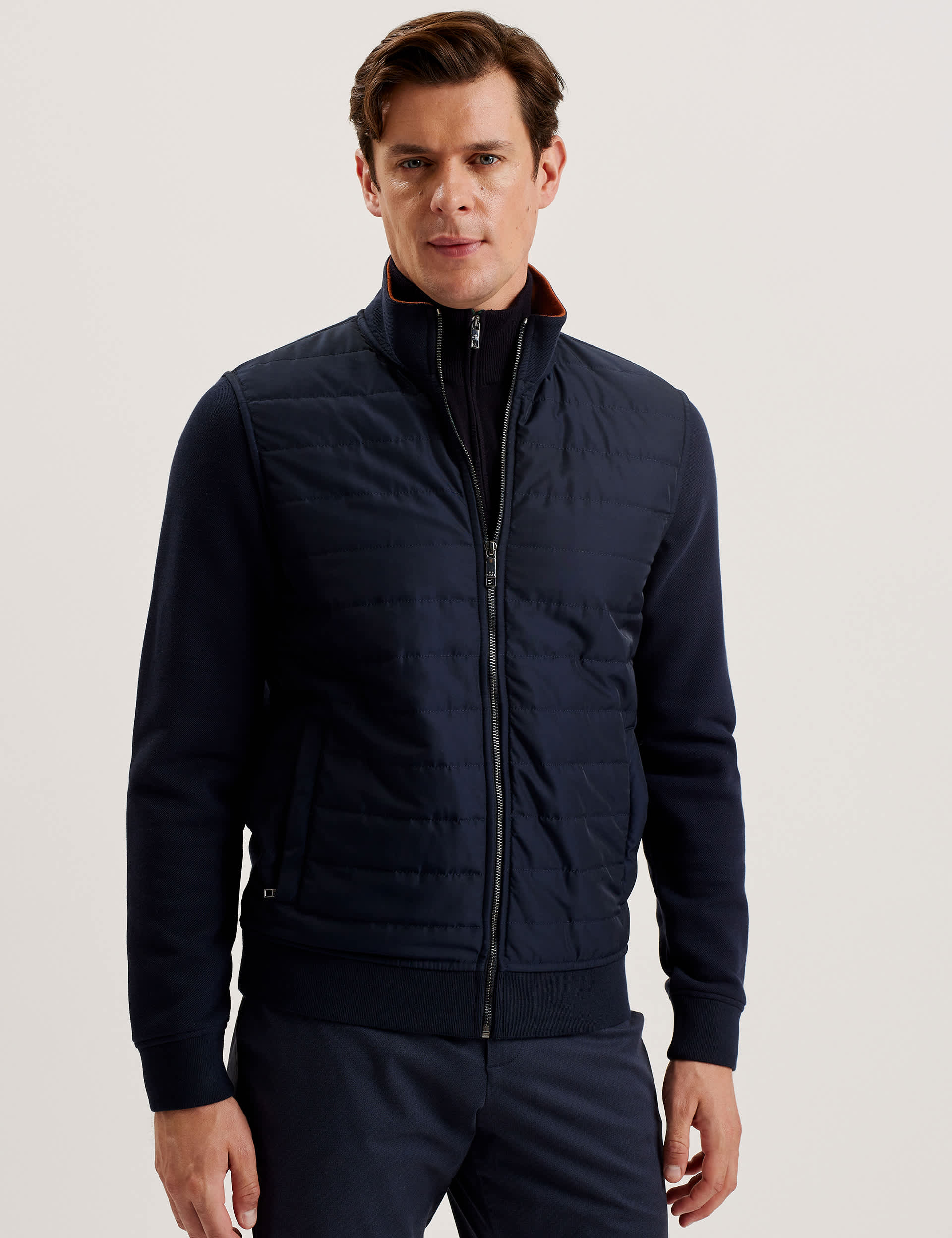 Ted Baker Men's Cotton Blend Padded Funnel Neck Bomber Jacket - XL - Navy, Navy