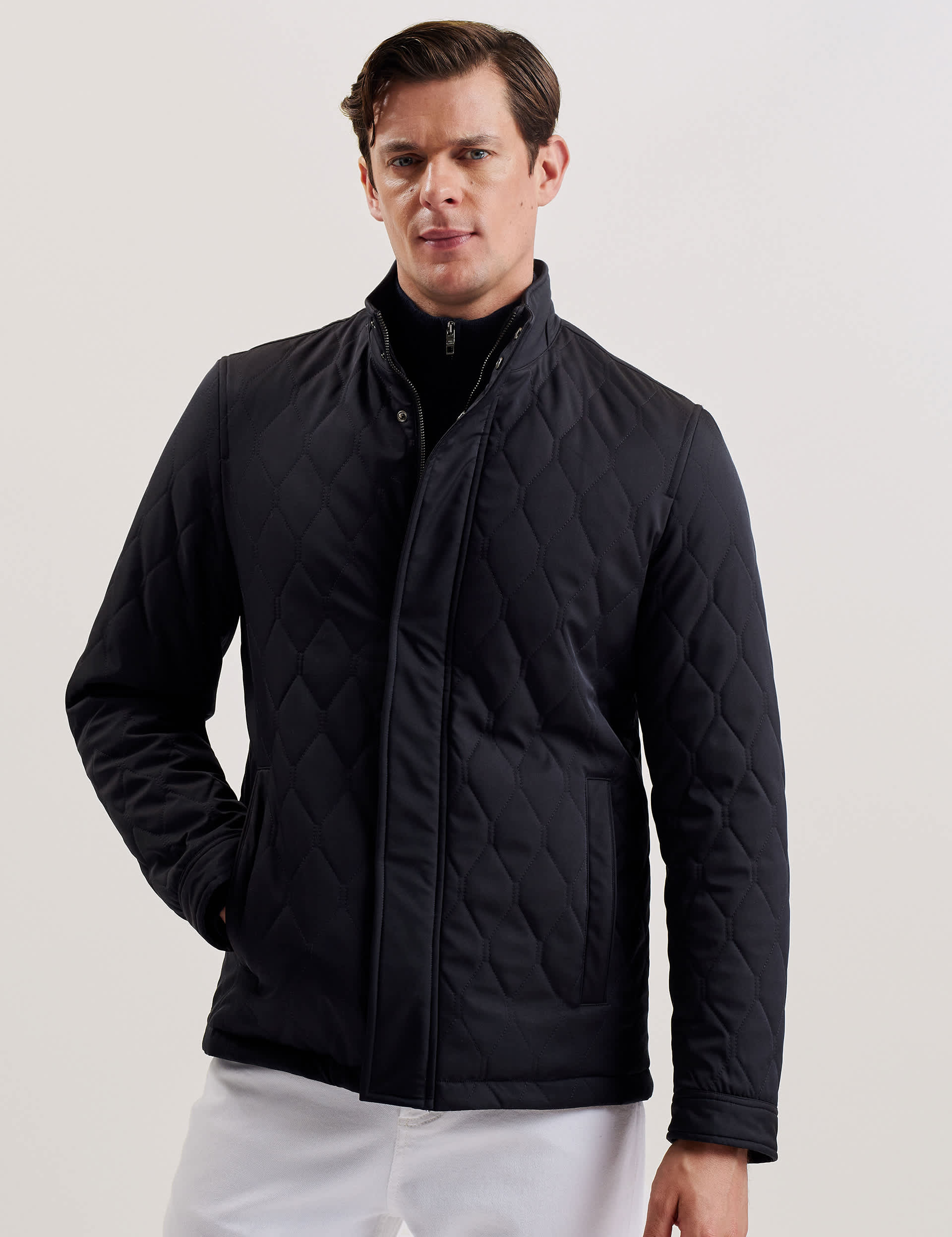 Ted Baker Men's Quilted Funnel Neck Bomber Jacket - XL - Navy, Navy