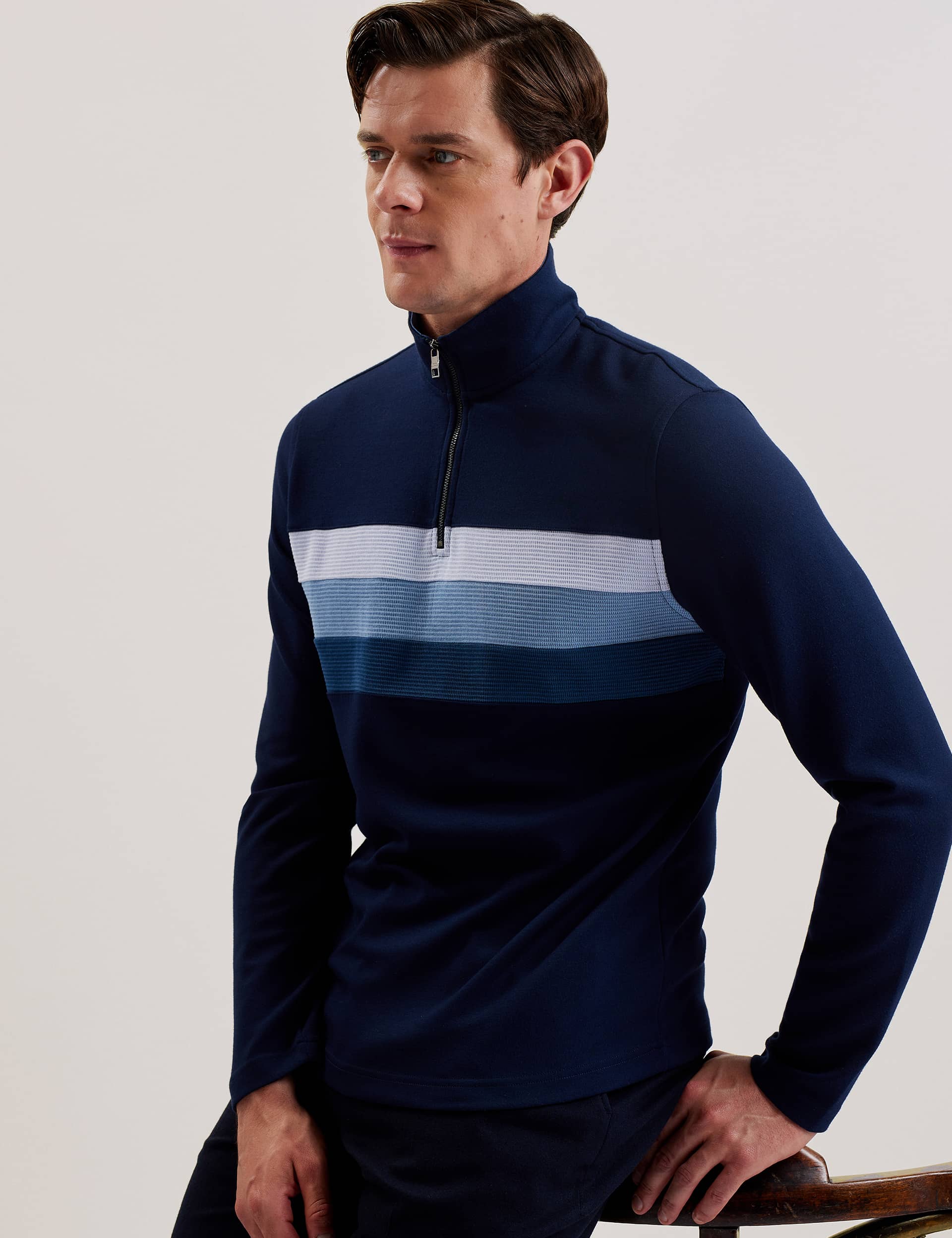 Ted Baker Men's Longman Ombre Detail Half Zip Sweatshirt - XL - Navy, Navy