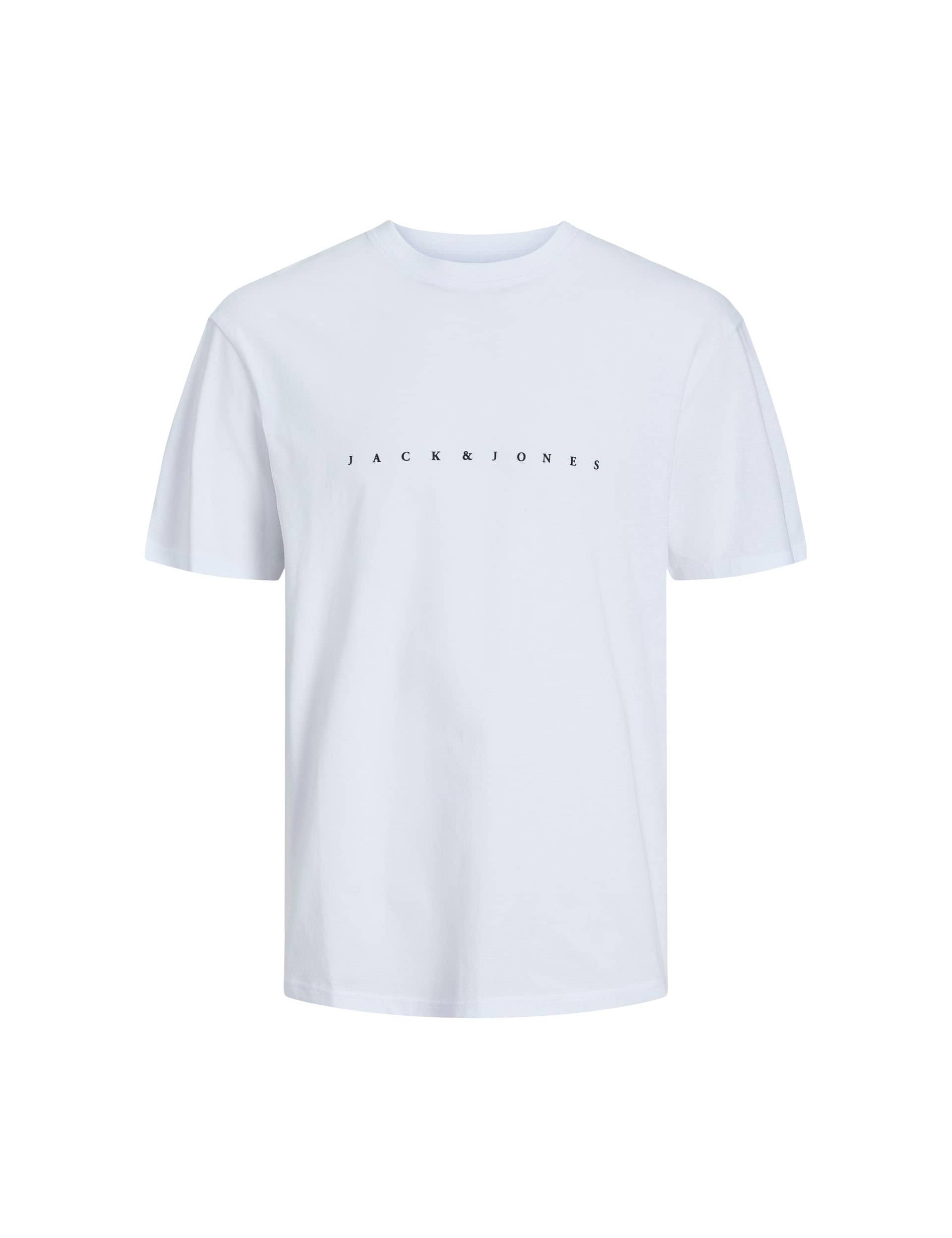 Jack & Jones Men's Relaxed Fit Pure Cotton Logo Print T-Shirt - XL - White, Navy,White