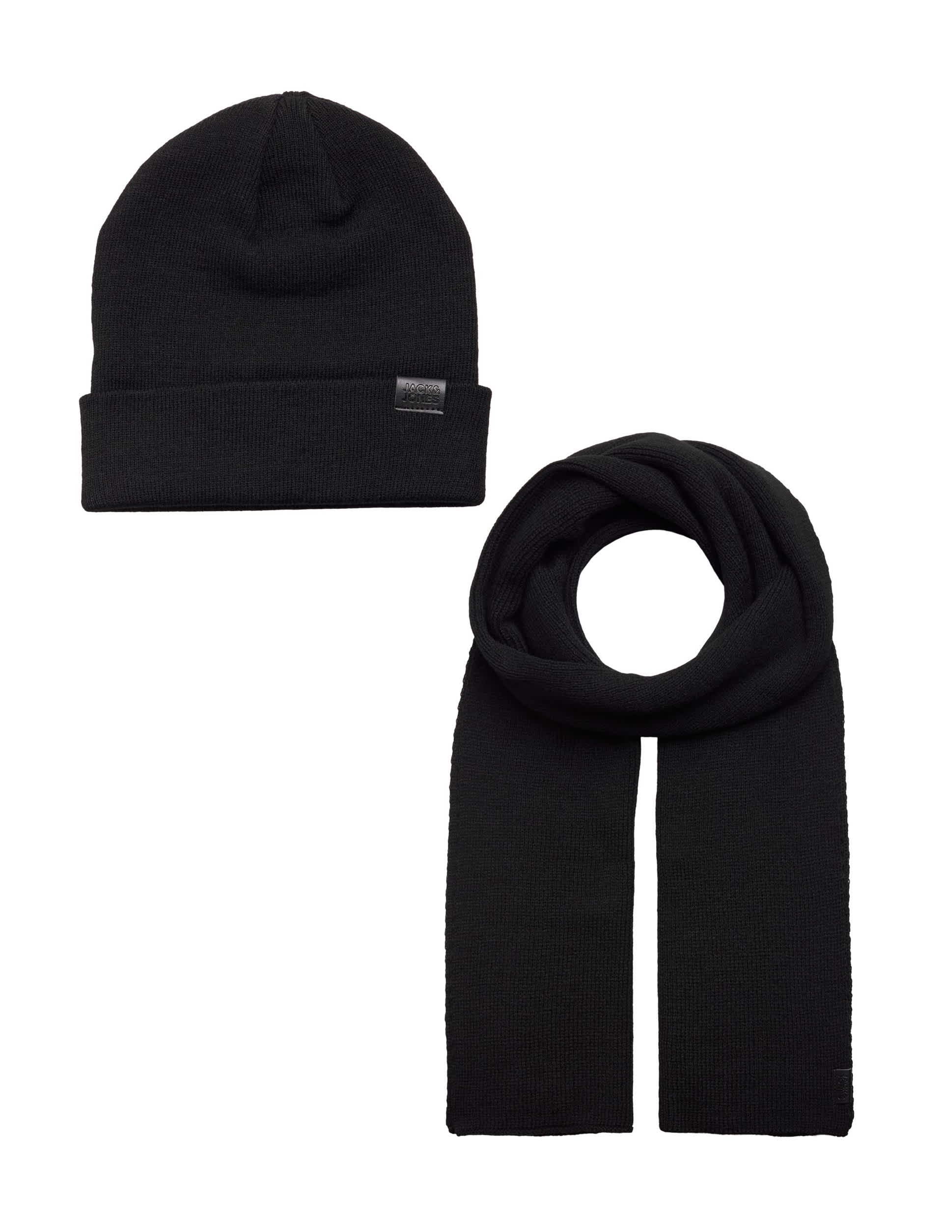 Jack & Jones Men's Knitted Hat and Scarf Gift Set - Black, Black,Grey