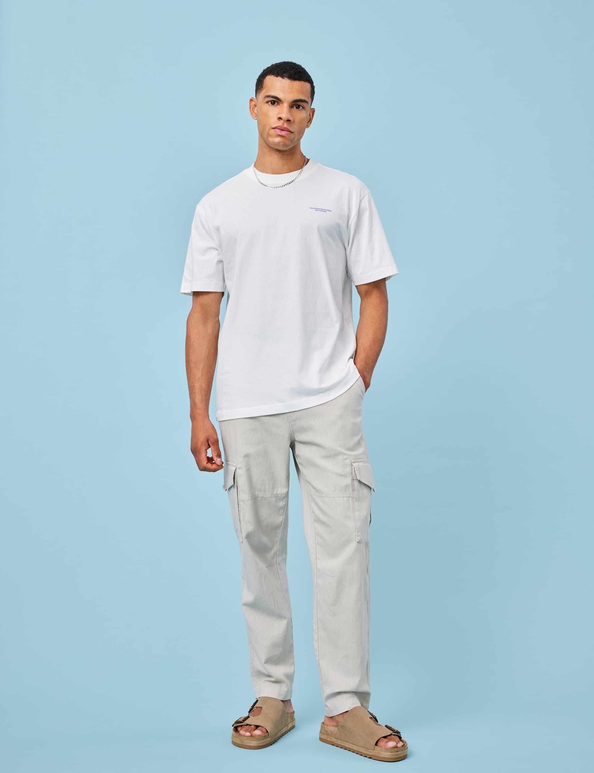 Only & Sons Men's Tapered Fit Linen Rich Cargo Trousers - 3634 - White, White