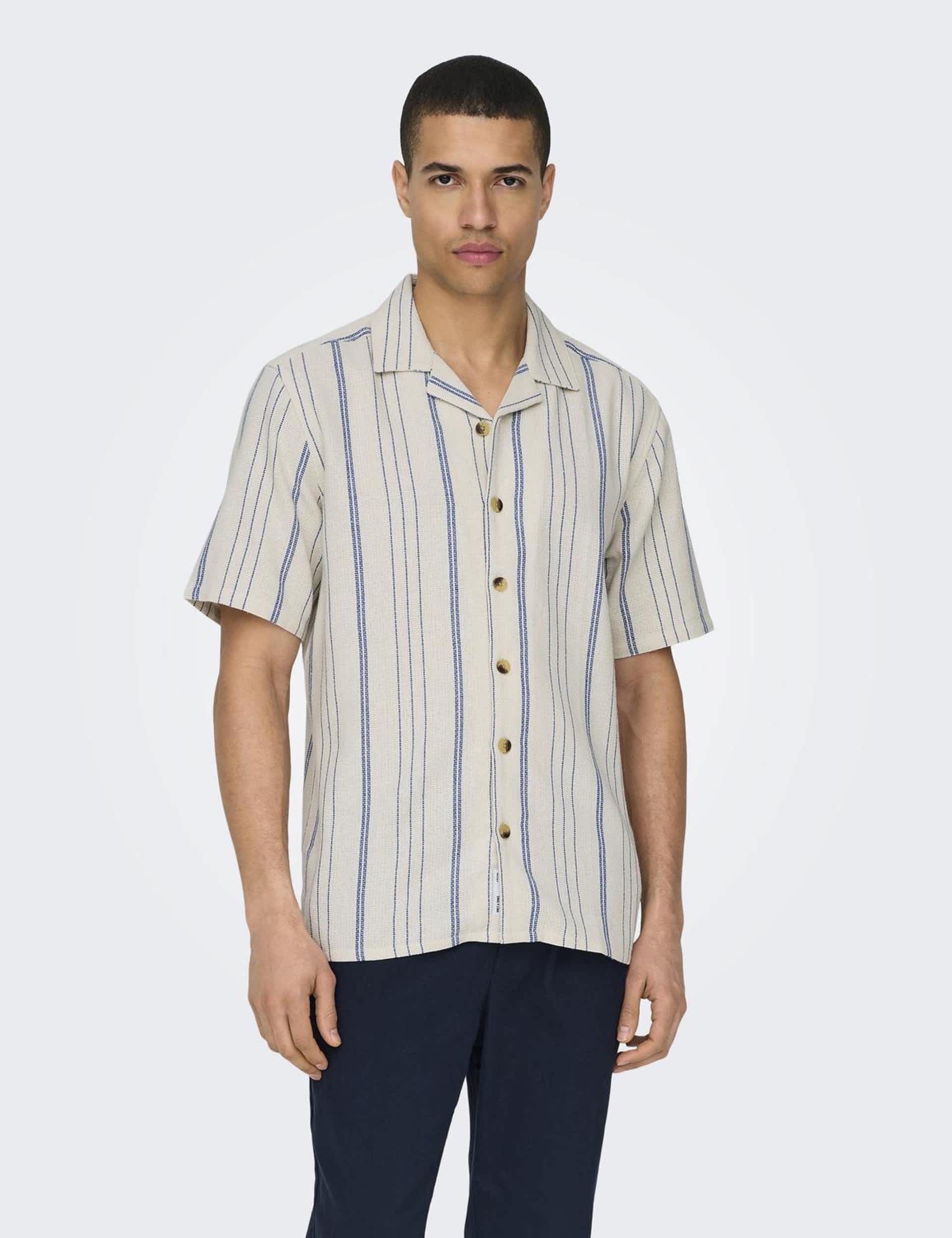 Only & Sons Men's Cotton Rich Striped Shirt - L - White Mix, White Mix