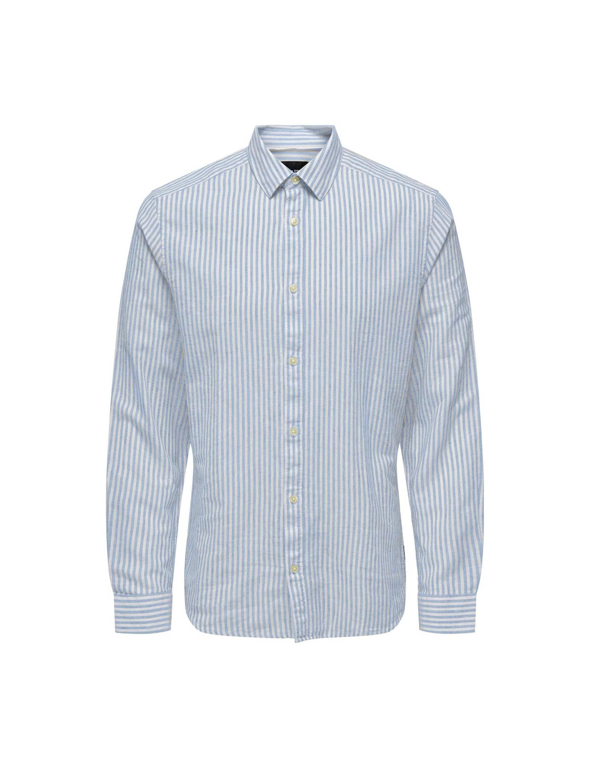 Only & Sons Men's Cotton Linen Blend Striped Shirt