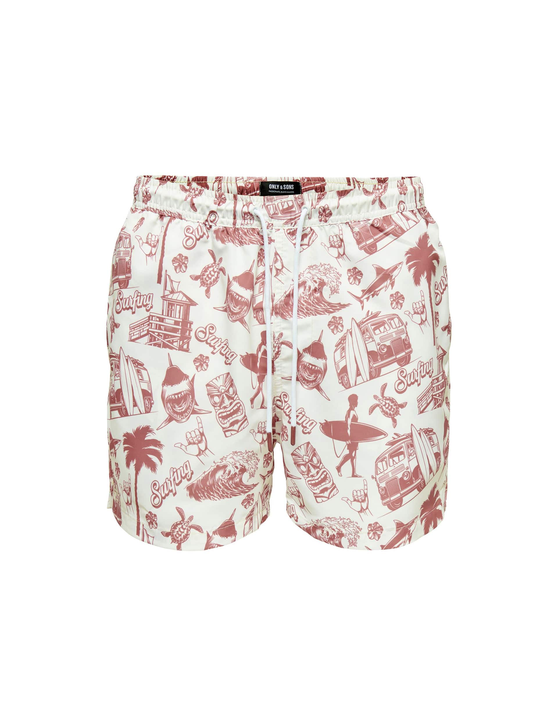 Only & Sons Men's Pocketed Printed Swim Shorts - L - White Mix, White Mix