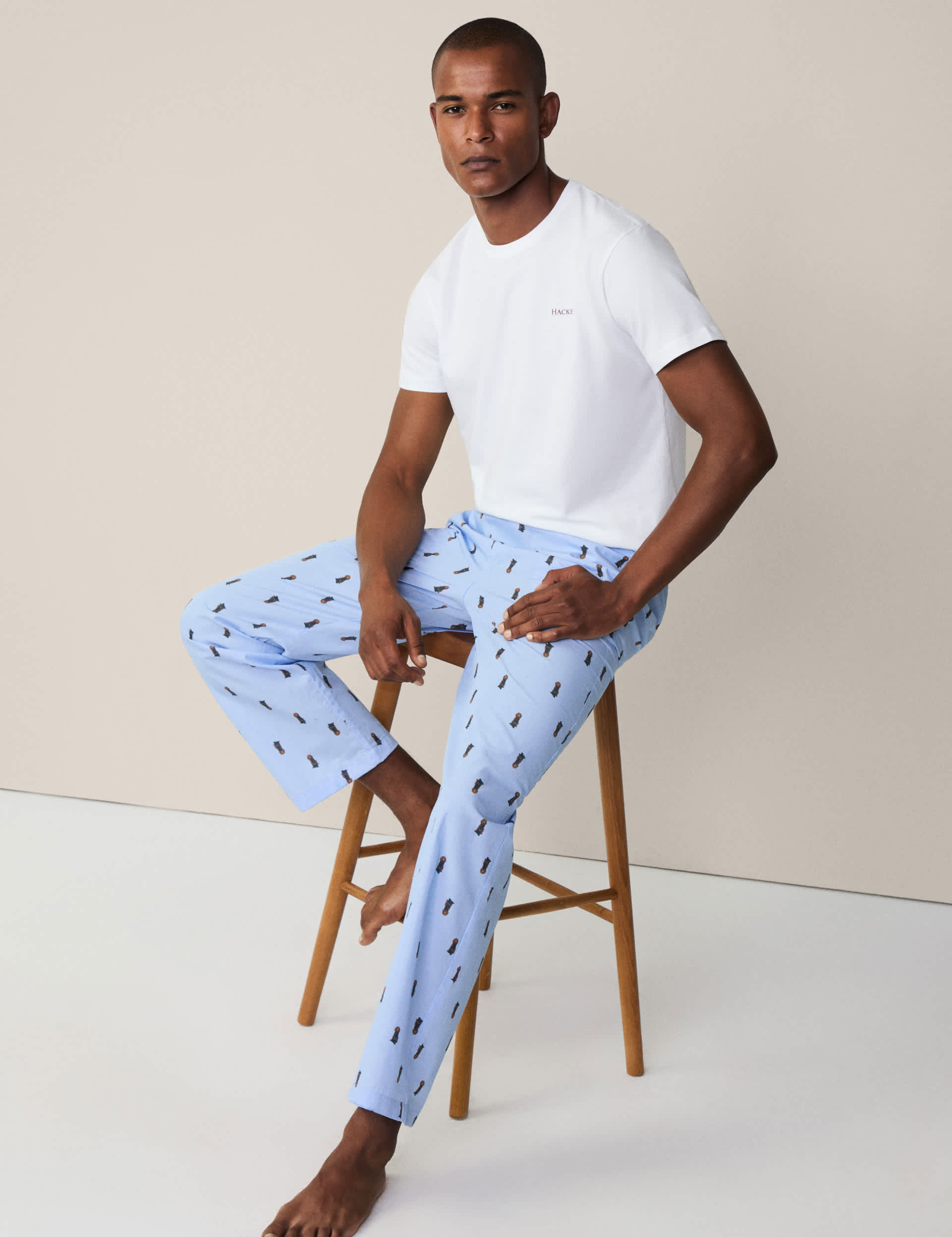 Hackett Men's Pure Cotton Printed Pyjama Set - L - Light Blue, Light Blue