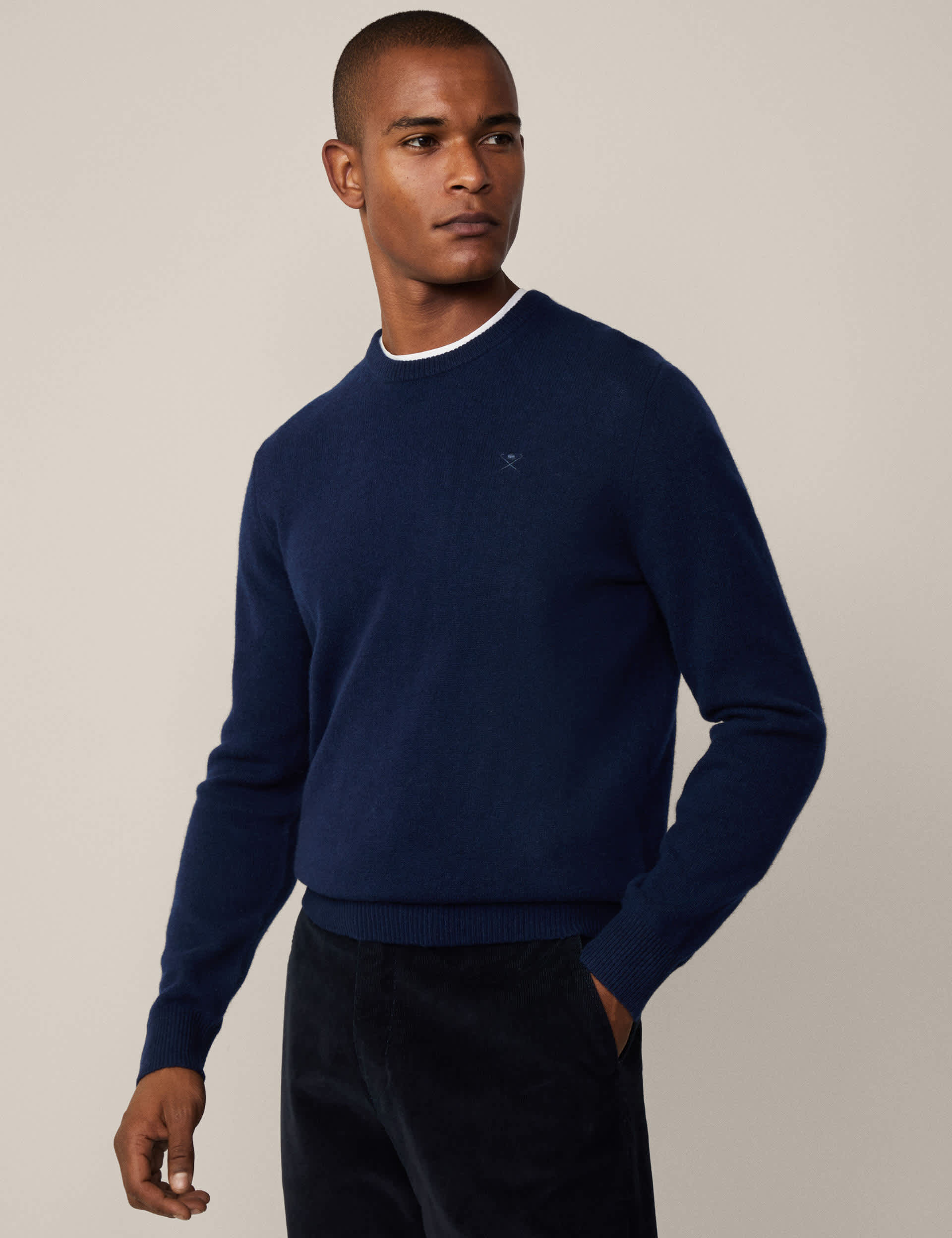 Hackett Men's Pure Lambswool Crew Neck Jumper - Navy, Beige,Green,Navy