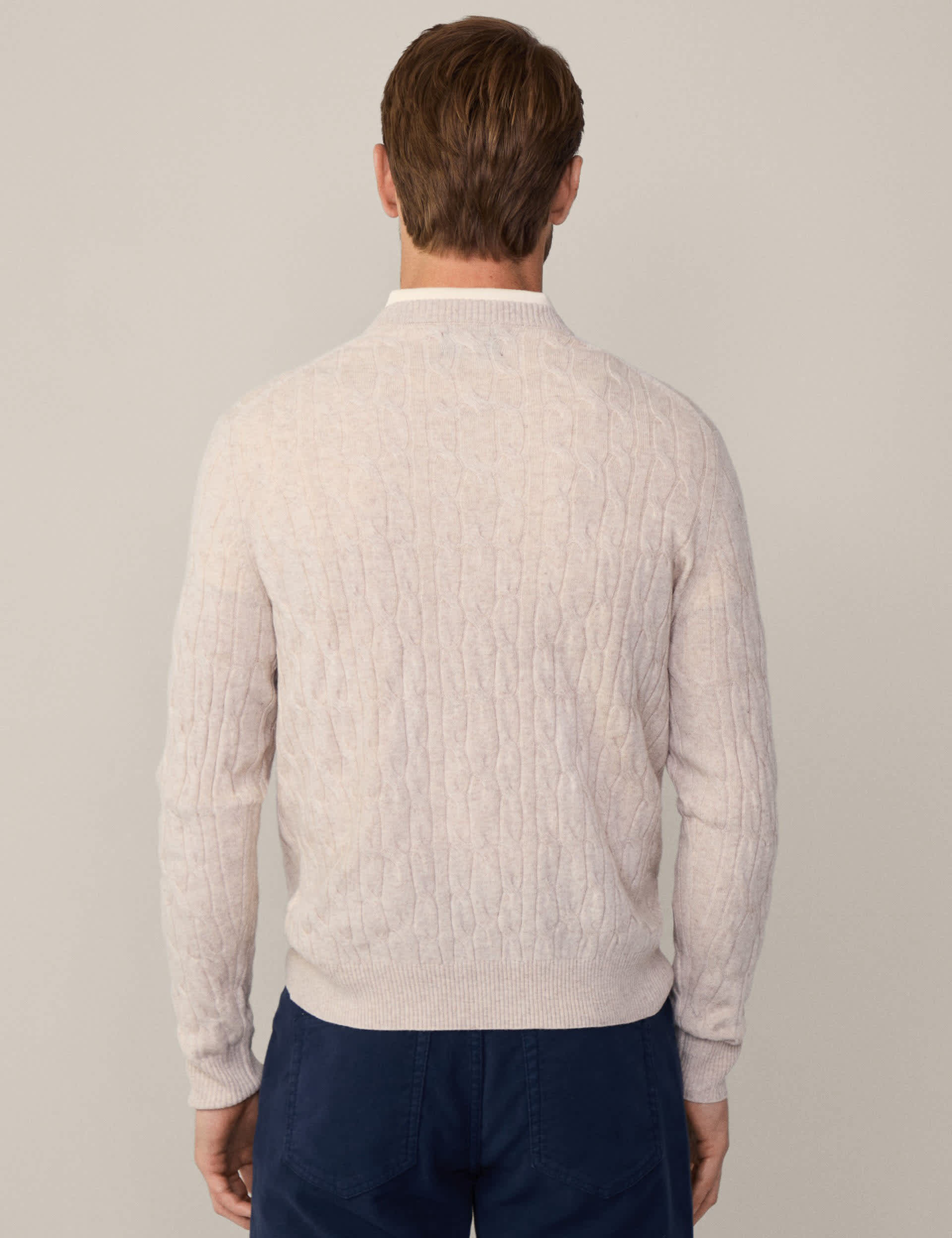 Hackett Men's Pure Wool Cable Crew Neck Jumper - White, Navy,White