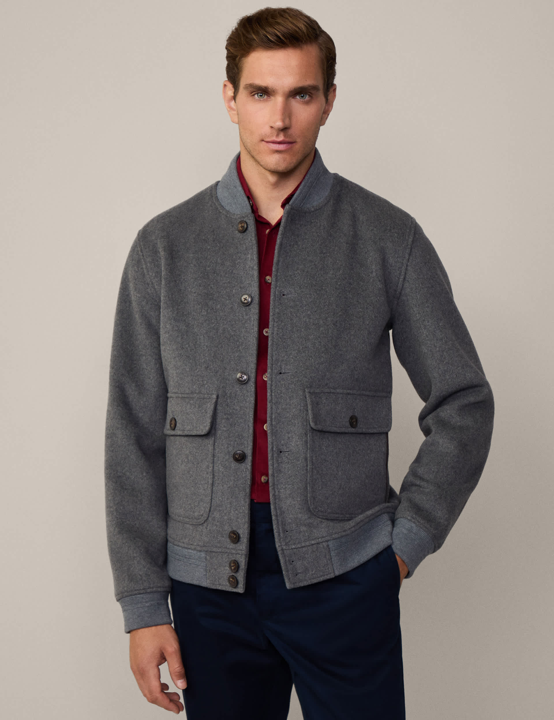 Hackett Men's Wool Blend Bomber Jacket - Grey, Grey