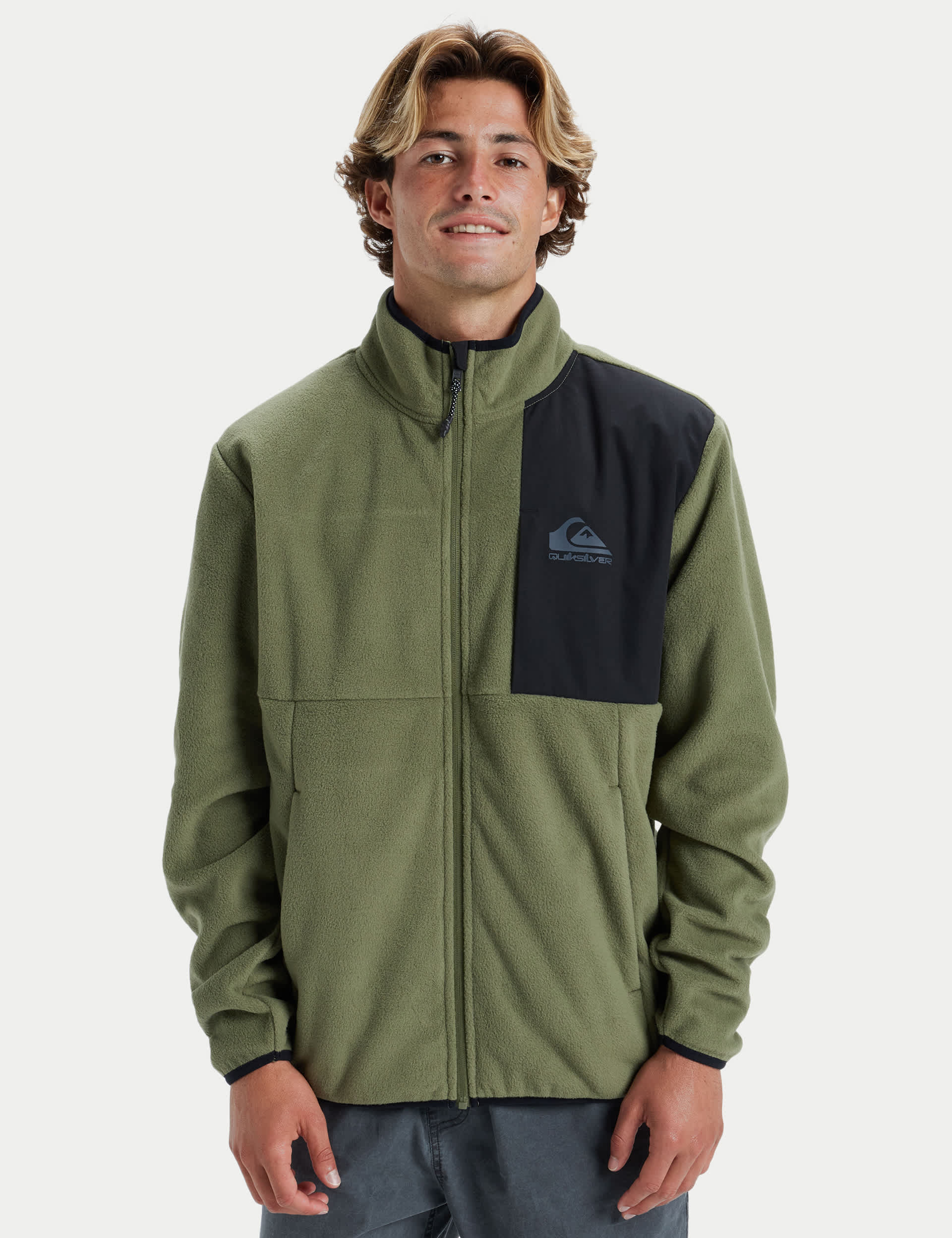 Quiksilver Men's Fleece Zip Up Funnel Neck Jacket - M - Khaki, Khaki