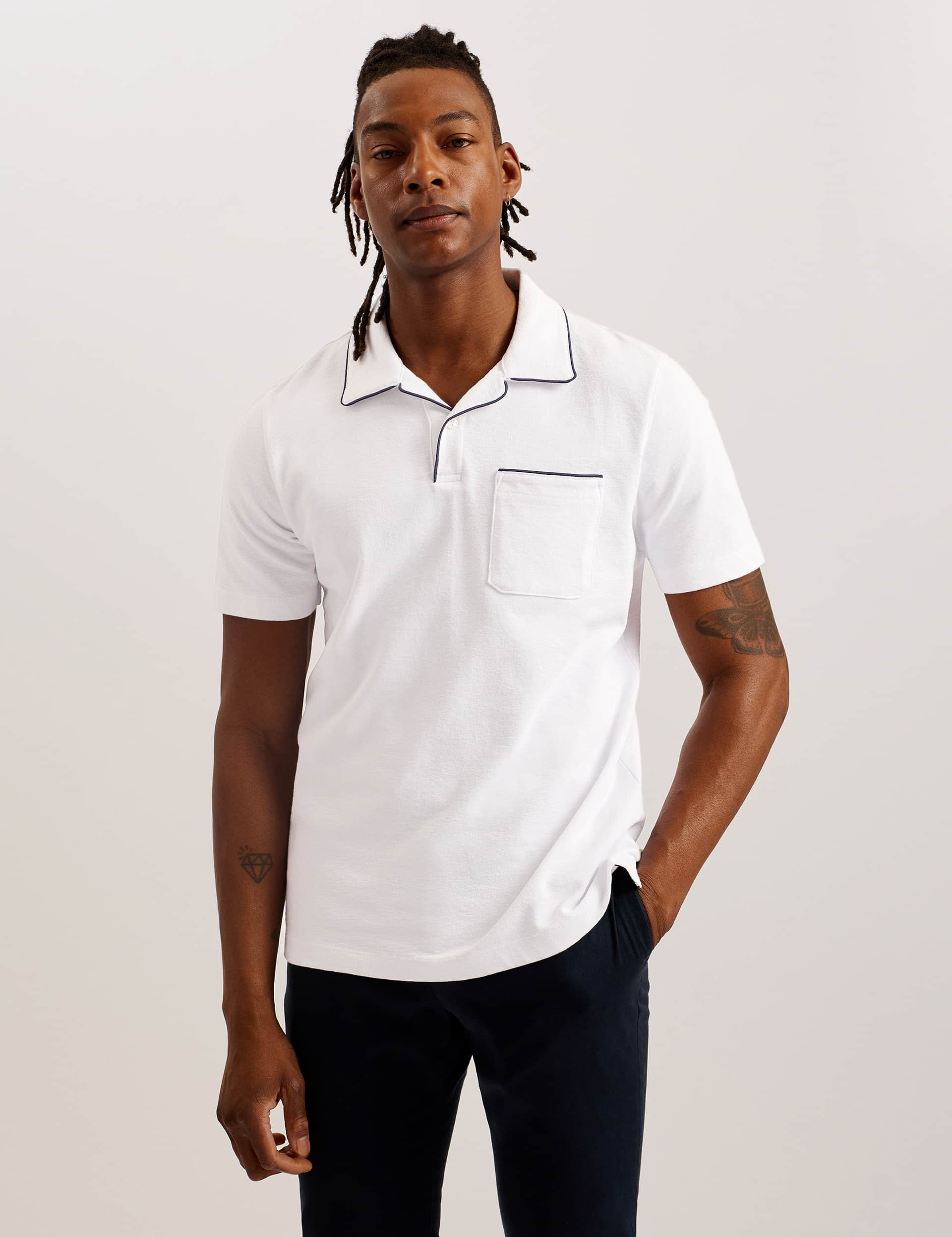 Ted Baker Men's Pure Cotton Tipped Collar Polo Shirt - White, White