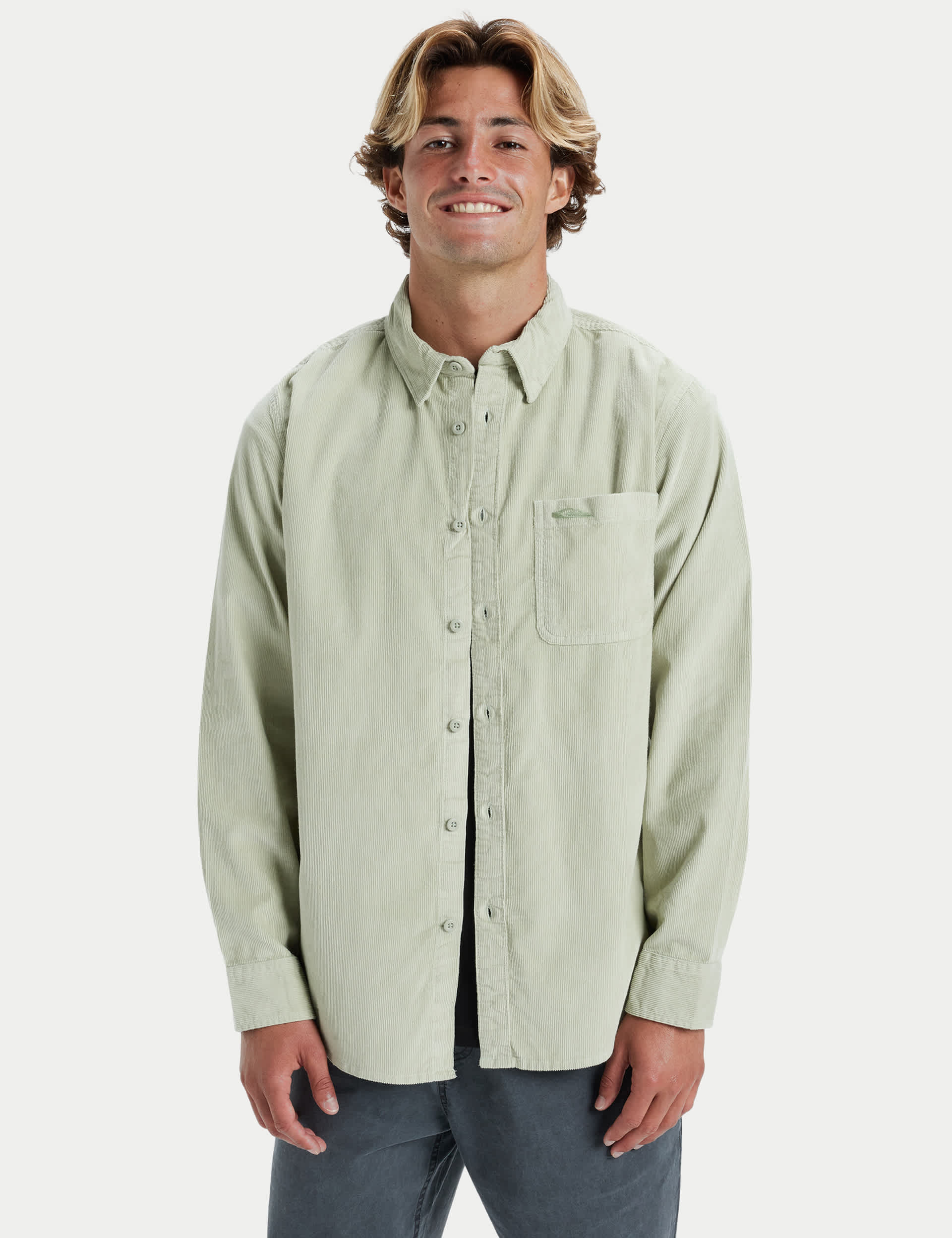 Quiksilver Men's Pure Cotton Corduroy Shirt - L - Beige, Beige,Navy