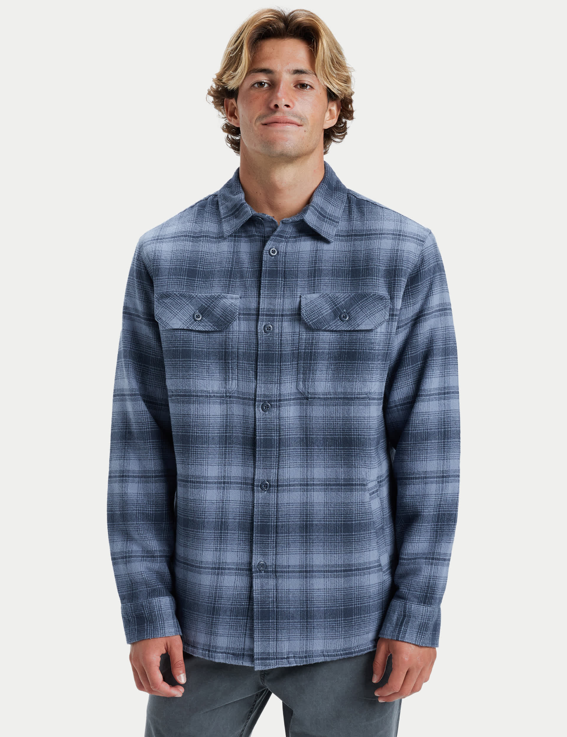 Quiksilver Men's Pure Cotton Check Borg Lined Overshirt - Navy, Navy