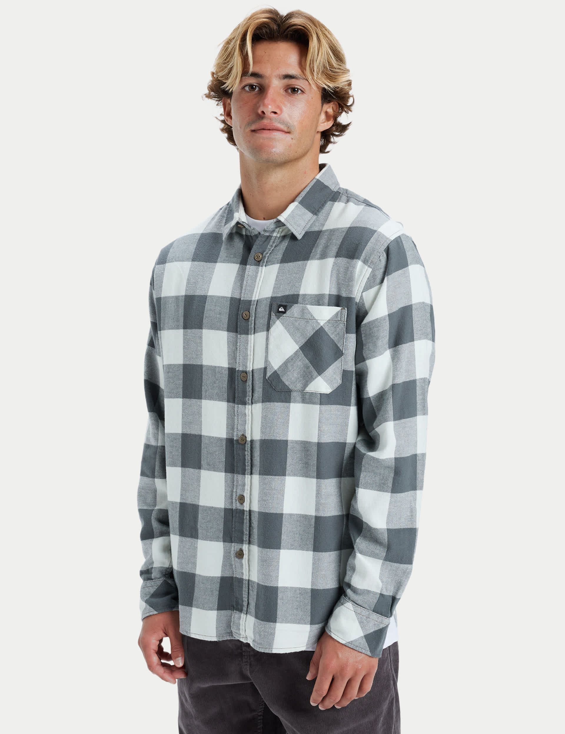 Quiksilver Men's Buffalo Pure Cotton Flannel Check Shirt - Grey Mix, Grey Mix