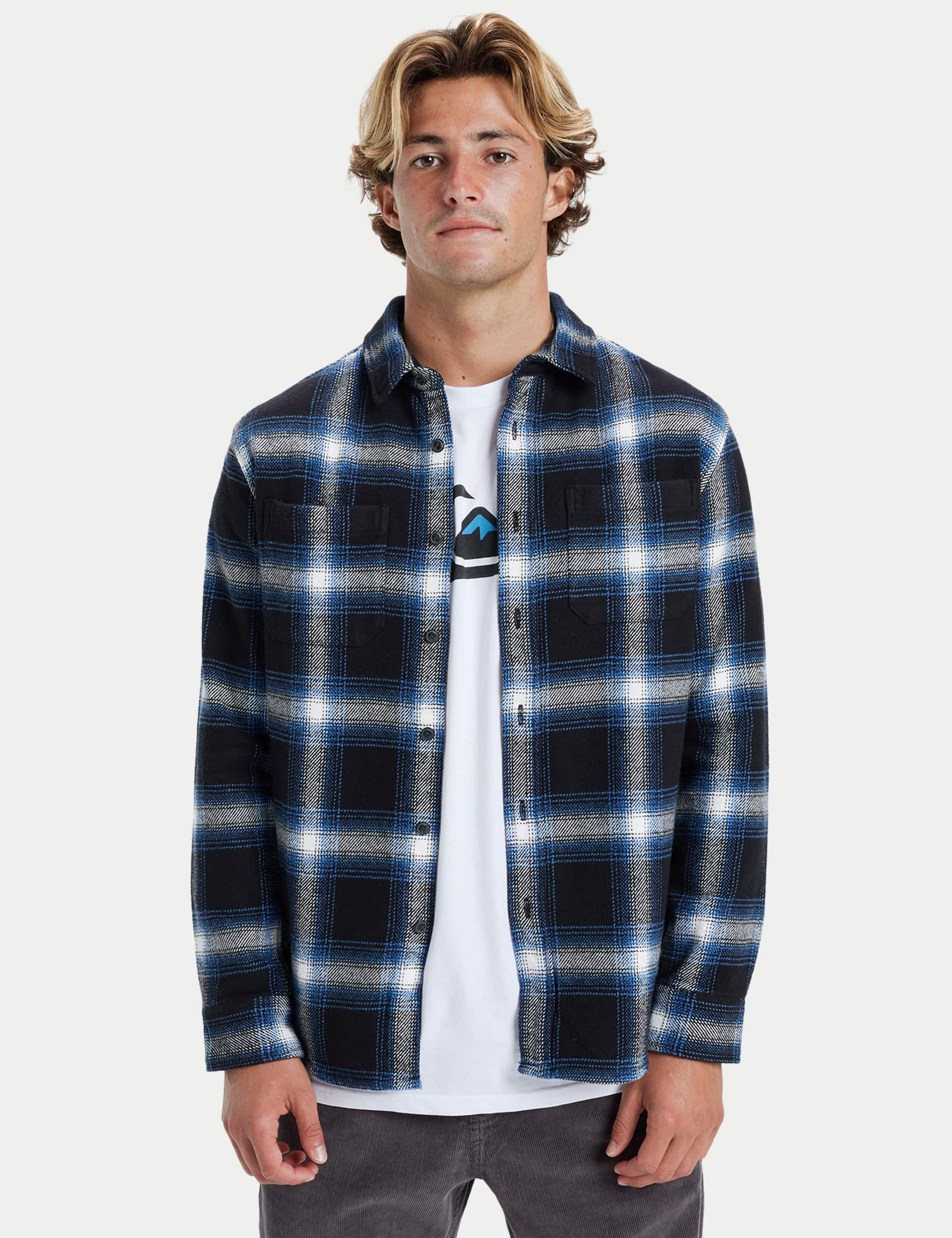 Quiksilver Men's DNA Pure Cotton Check Flannel Shirt - Black Mix, Cream Mix,Black Mix