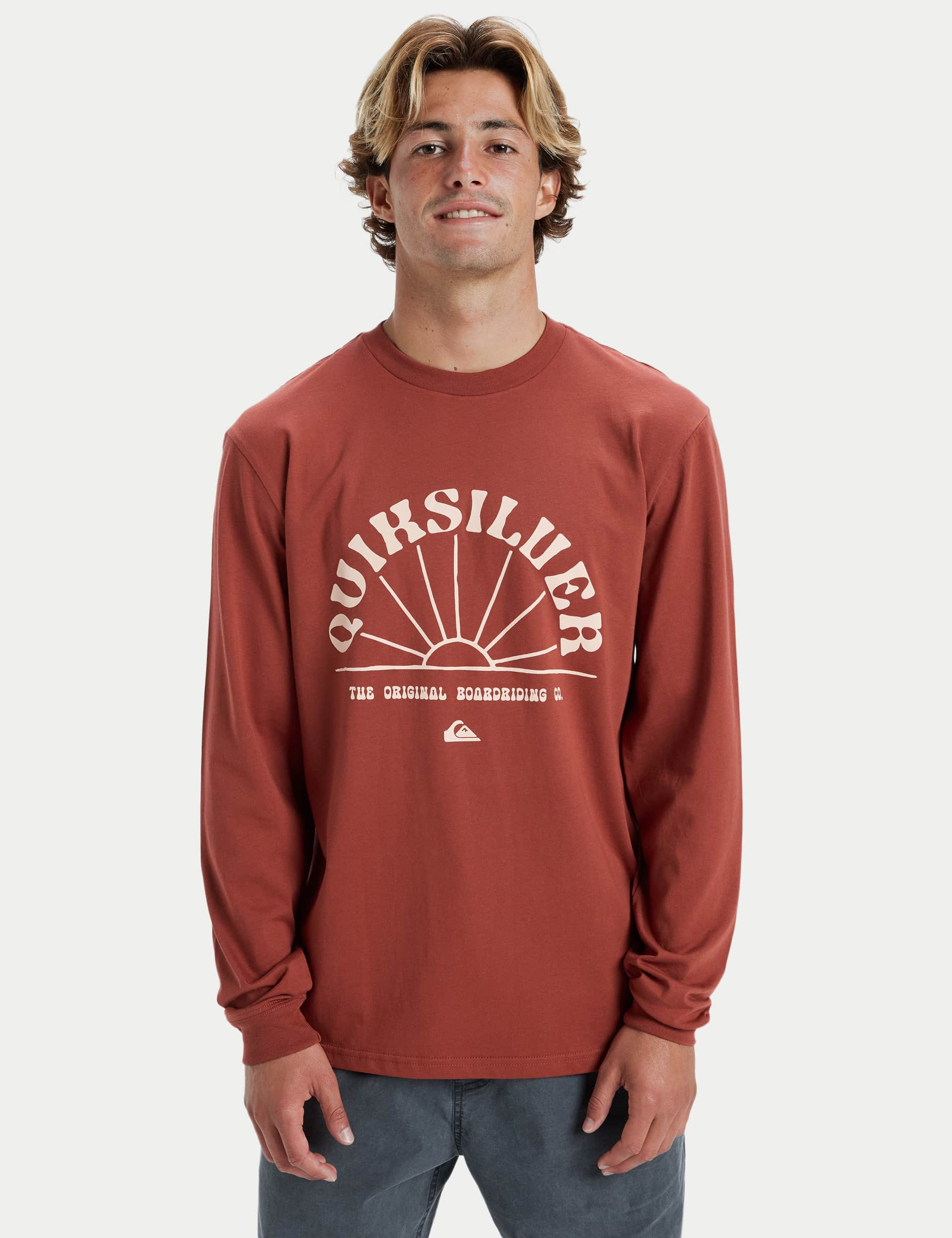 Quiksilver Men's Pure Cotton Printed Long Sleeve T-Shirt - Red, Red