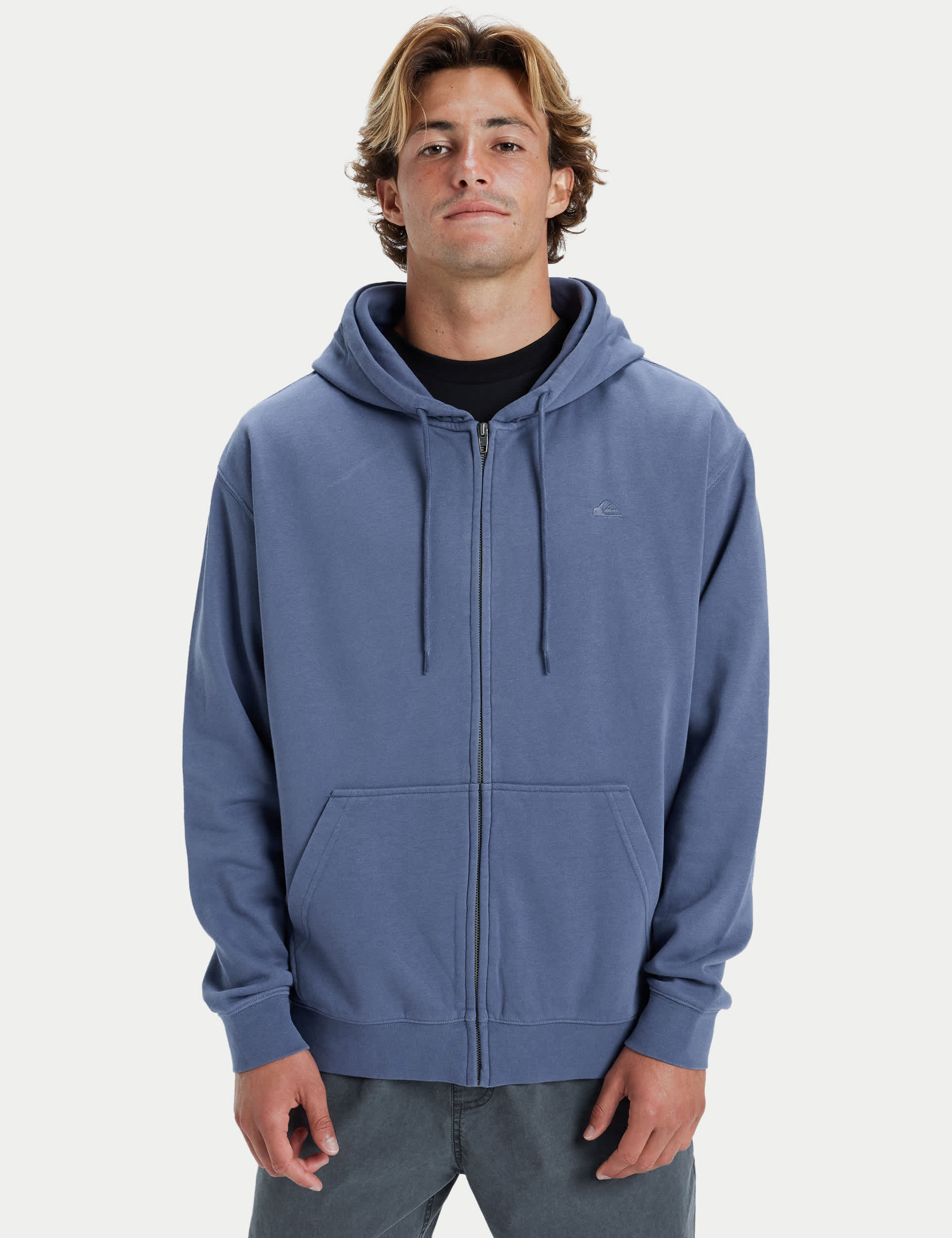 Quiksilver Men's Cotton Rich Zip Up Long Sleeve Hoodie - Navy, Navy,Red