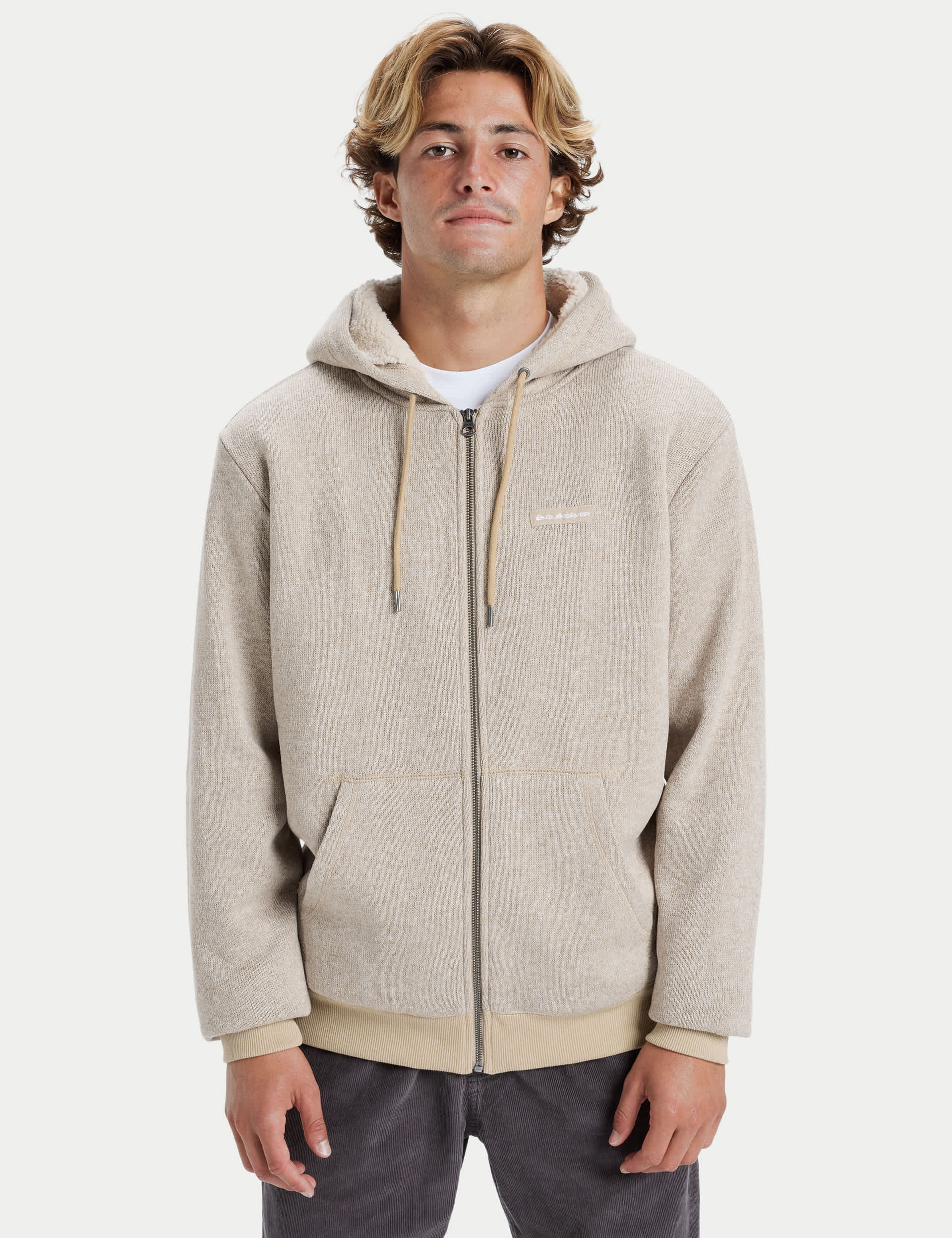 Quiksilver Men's Keller Pure Cotton Zip Up Hoodie - XL - Stone, Stone,Black