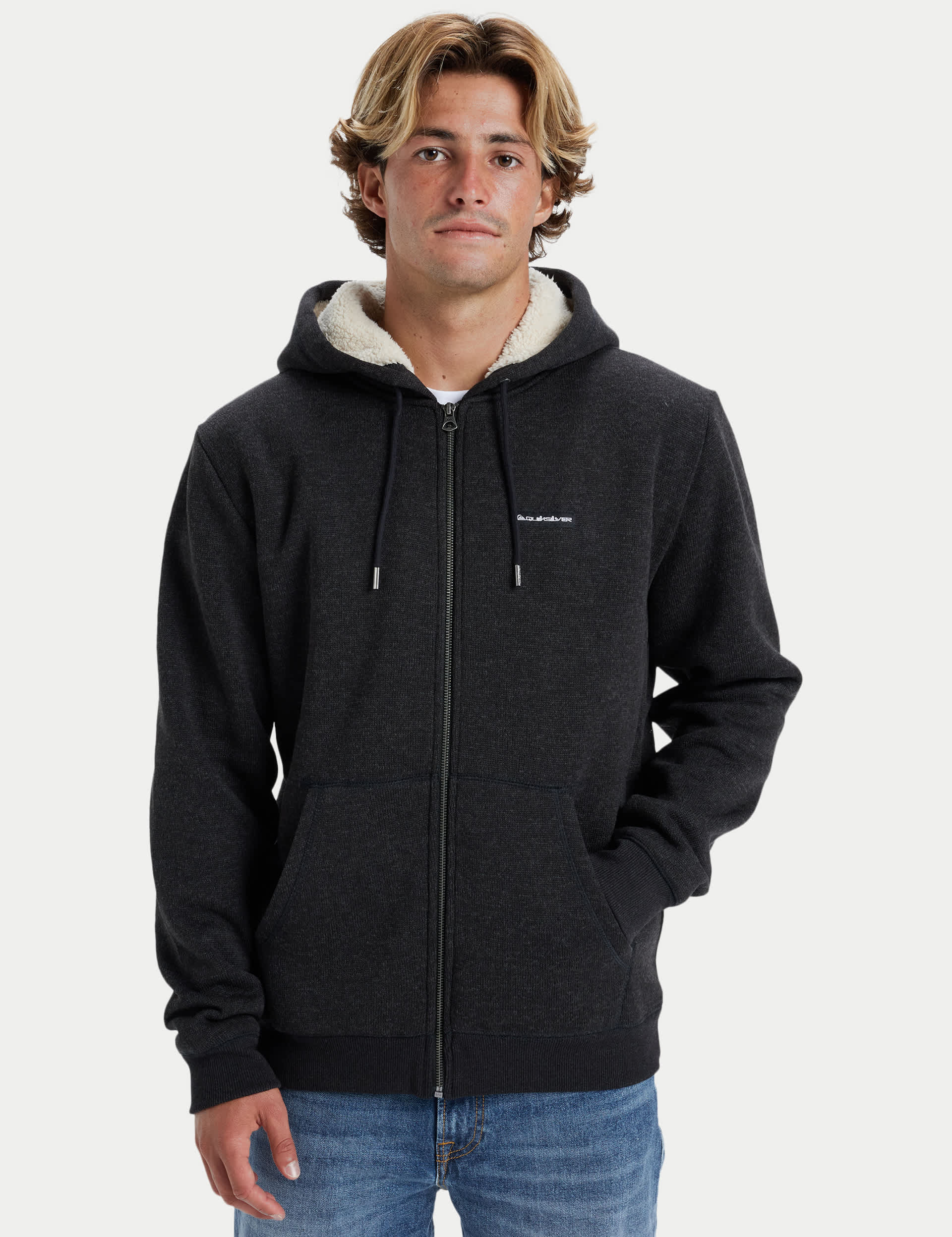 Quiksilver Men's Keller Pure Cotton Zip Up Hoodie - Black, Stone,Black