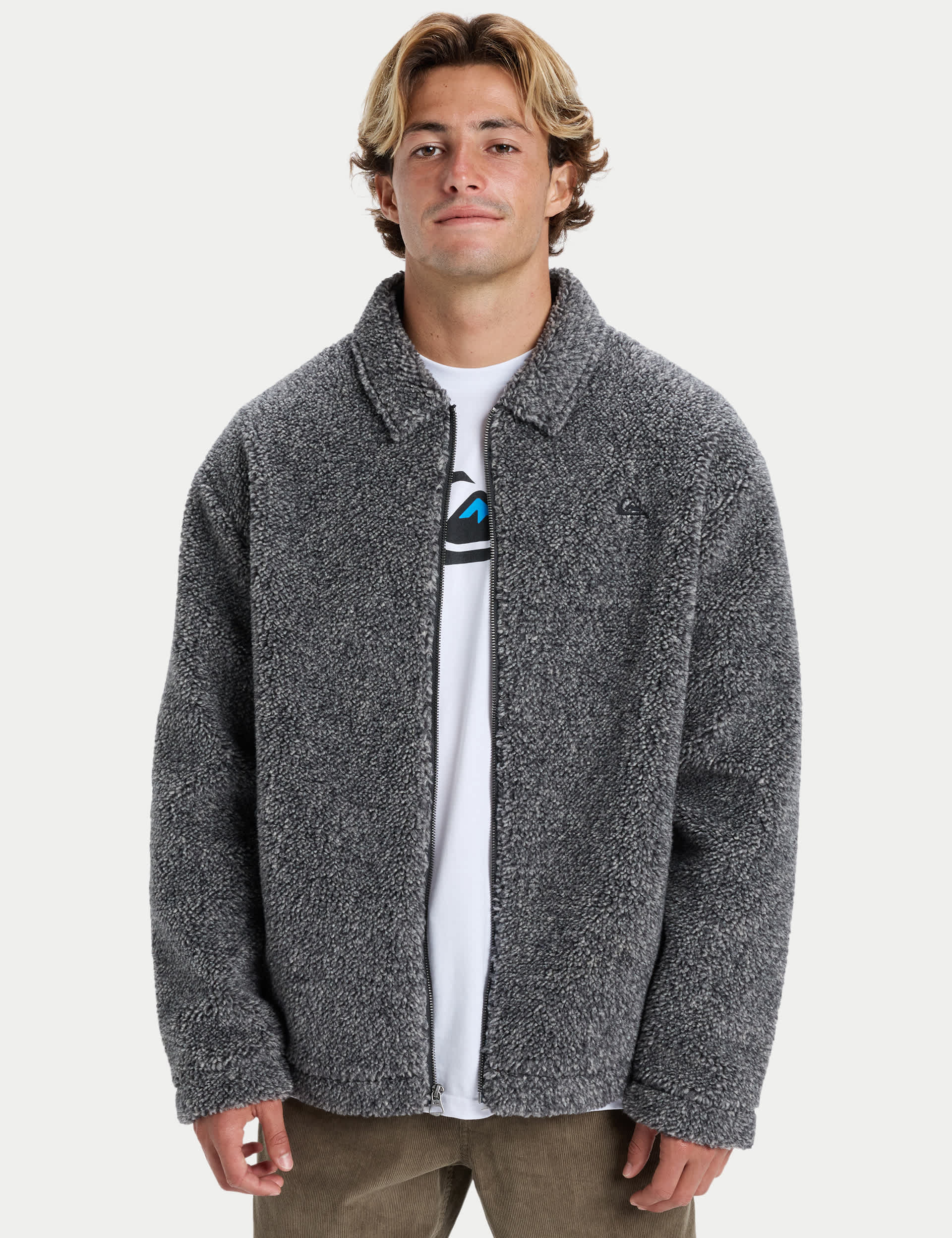 Quiksilver Men's Deck Fleece Checked Collared Jacket - Grey, Grey,Black Mix