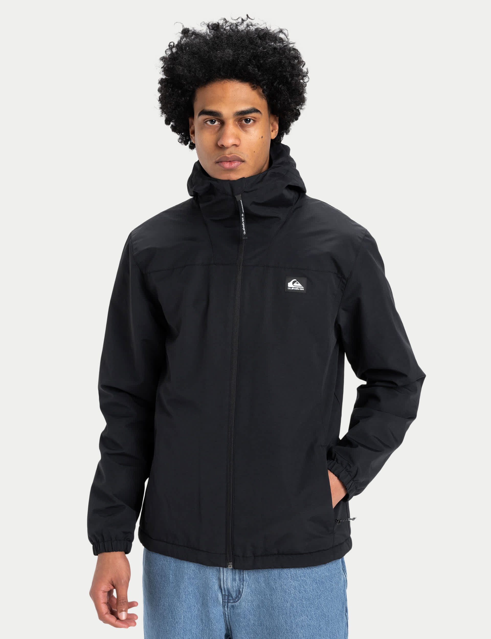 Quiksilver Men's Overcast Cotton Rich 3K Hooded Jacket - M - Black, Black,Red Mix