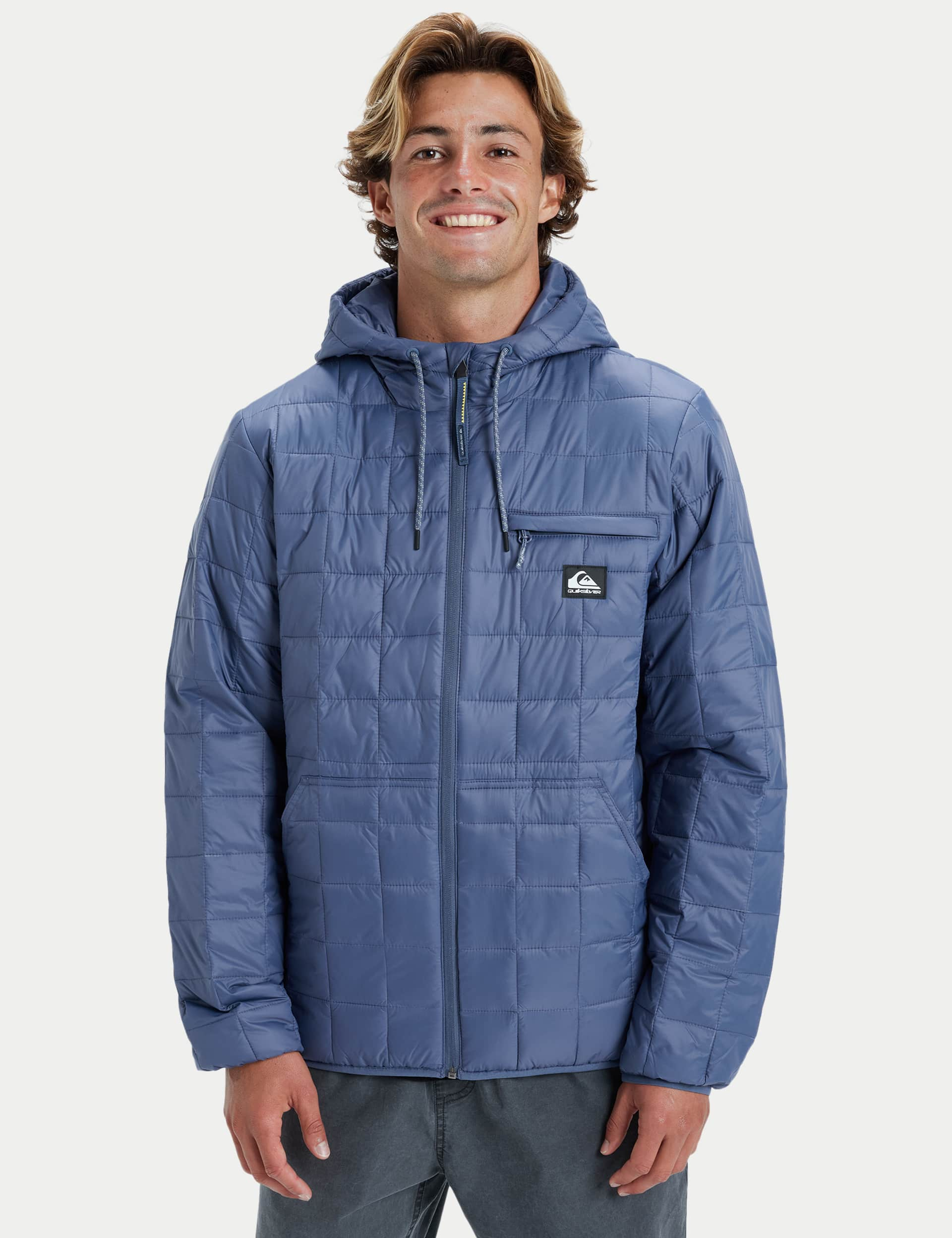 Quiksilver Men's Check Mate Hooded Padded Puffer Jacket - Blue, Green,Blue