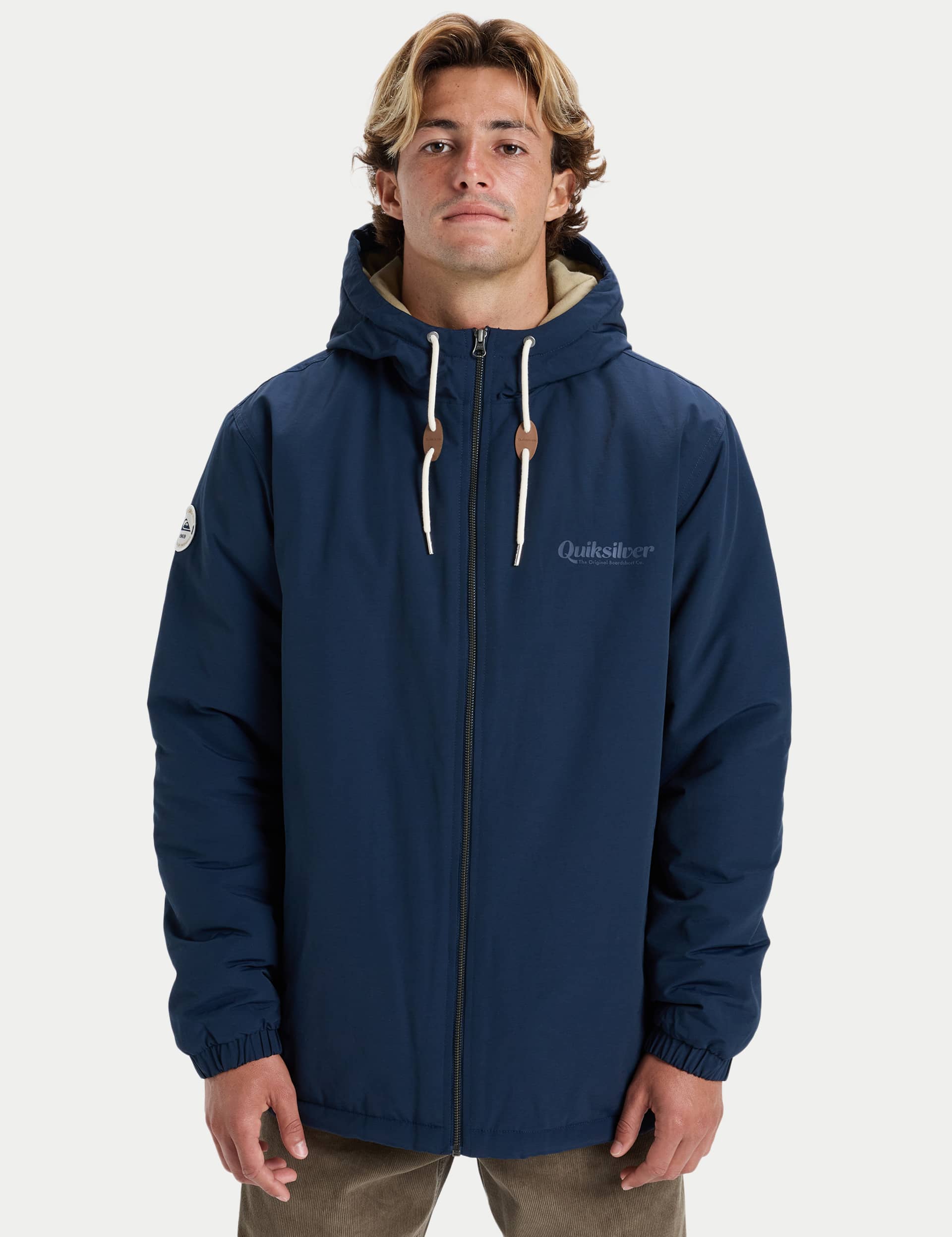 Quiksilver Men's Cotton Rich Hooded Parka Jacket - L - Navy, Navy,Khaki