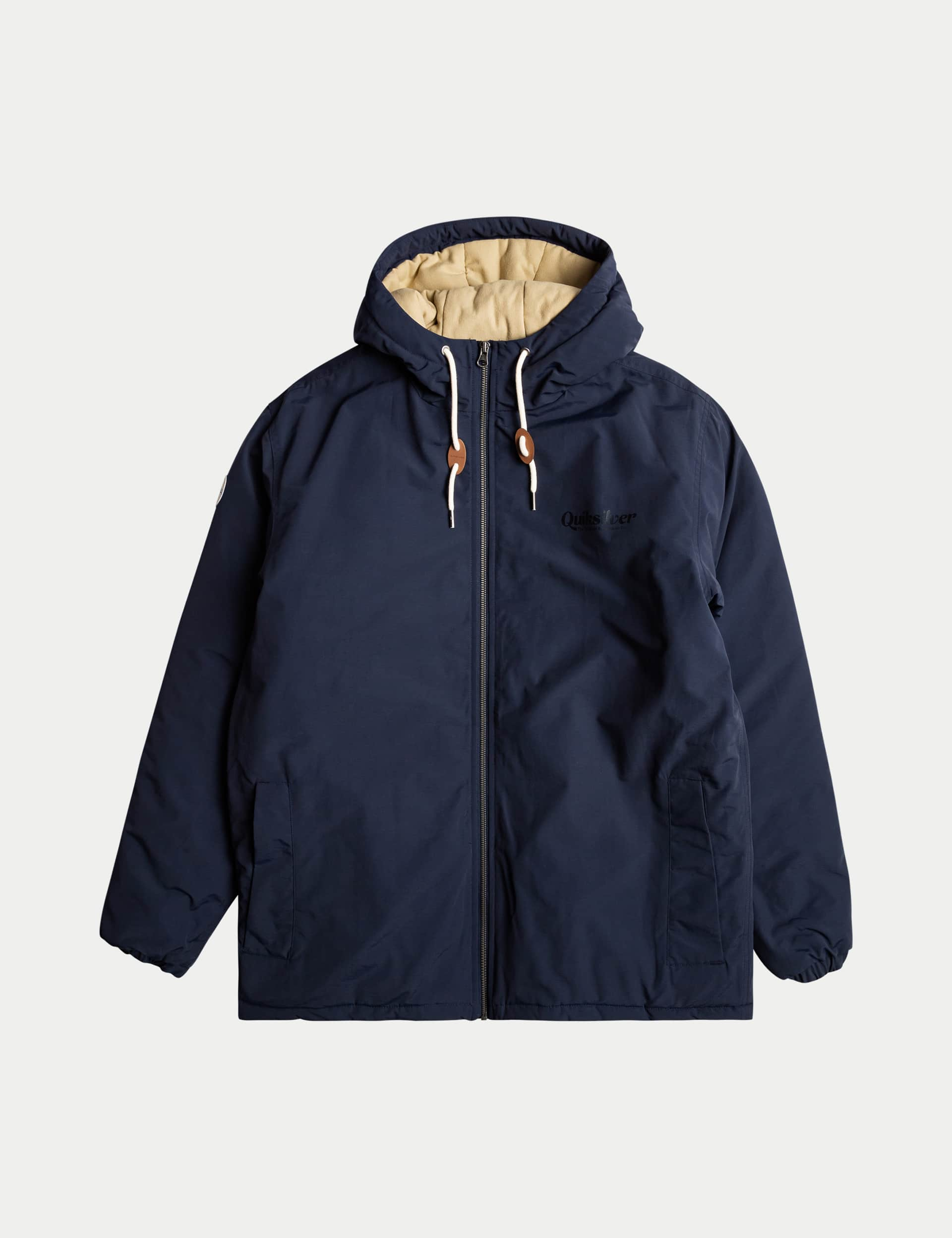 Quiksilver Men's Cotton Rich Hooded Parka Jacket - L - Navy, Navy,Khaki