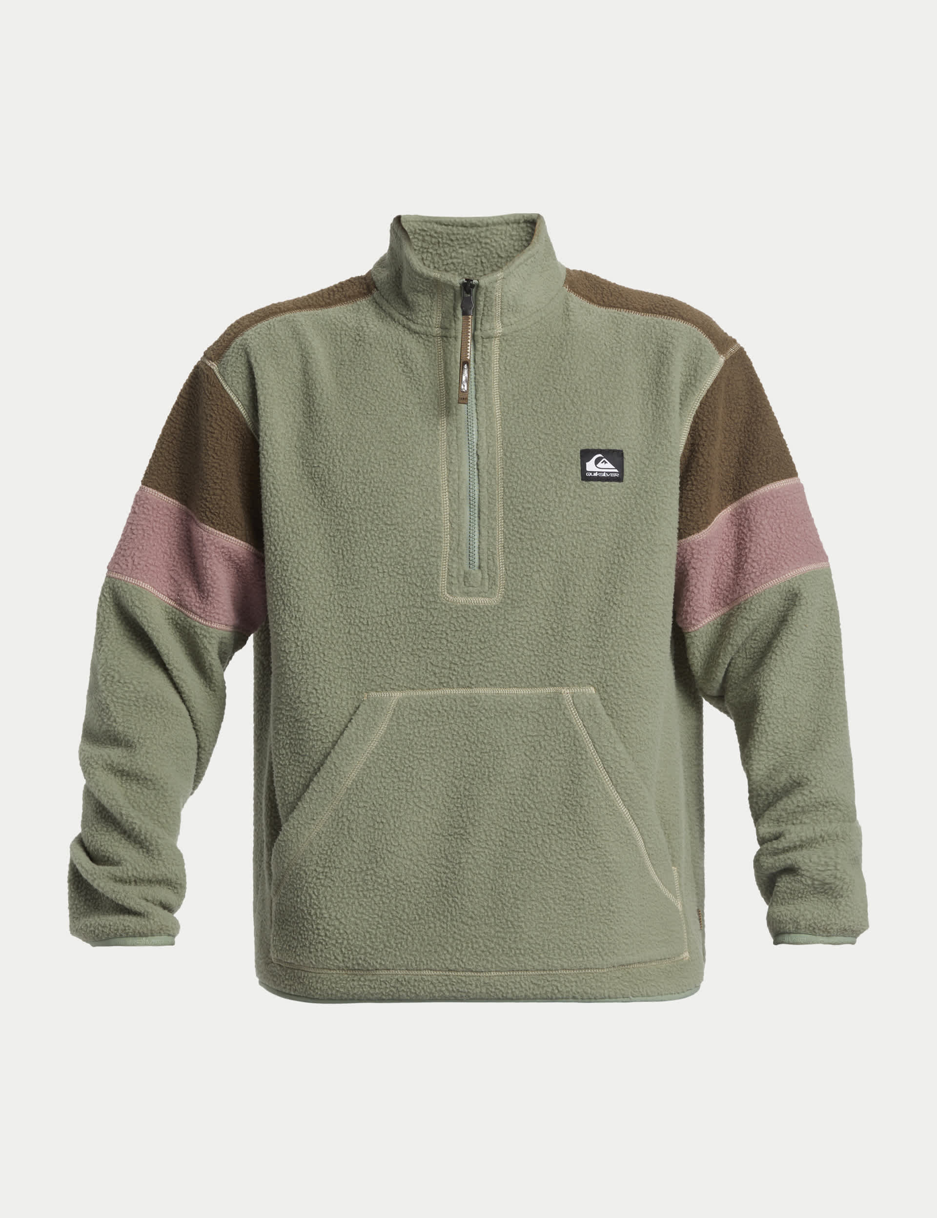 Quiksilver Men's Clean Coast Colour Block Half Zip Fleece - M - Khaki Mix, Khaki Mix