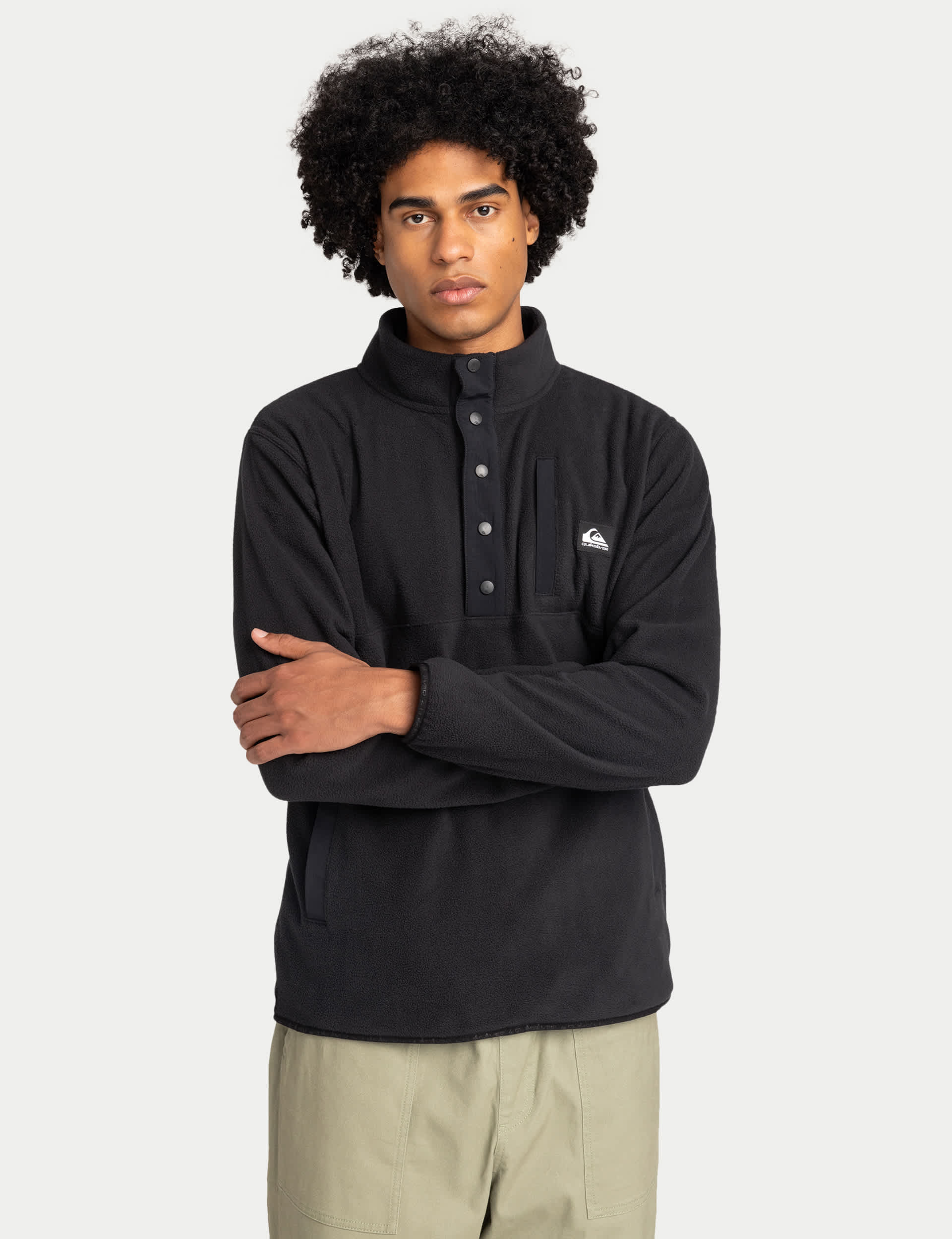 Quiksilver Men's Fleece Funnel Neck Long Sleeve Jumper - Black, Black,Khaki