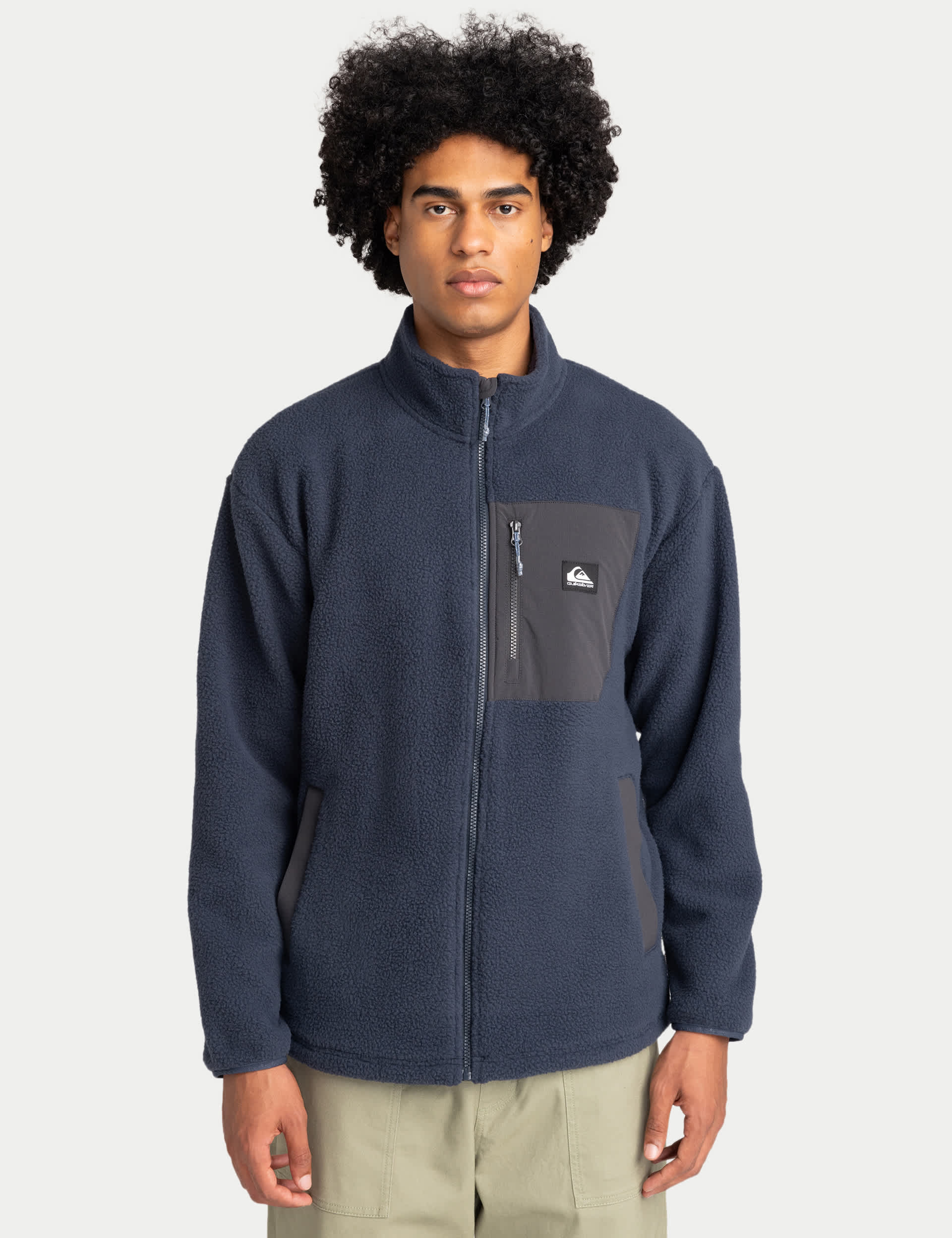 Quiksilver Men's Clean Coast FZ Funnel Neck Fleece - Navy, Navy,Stone