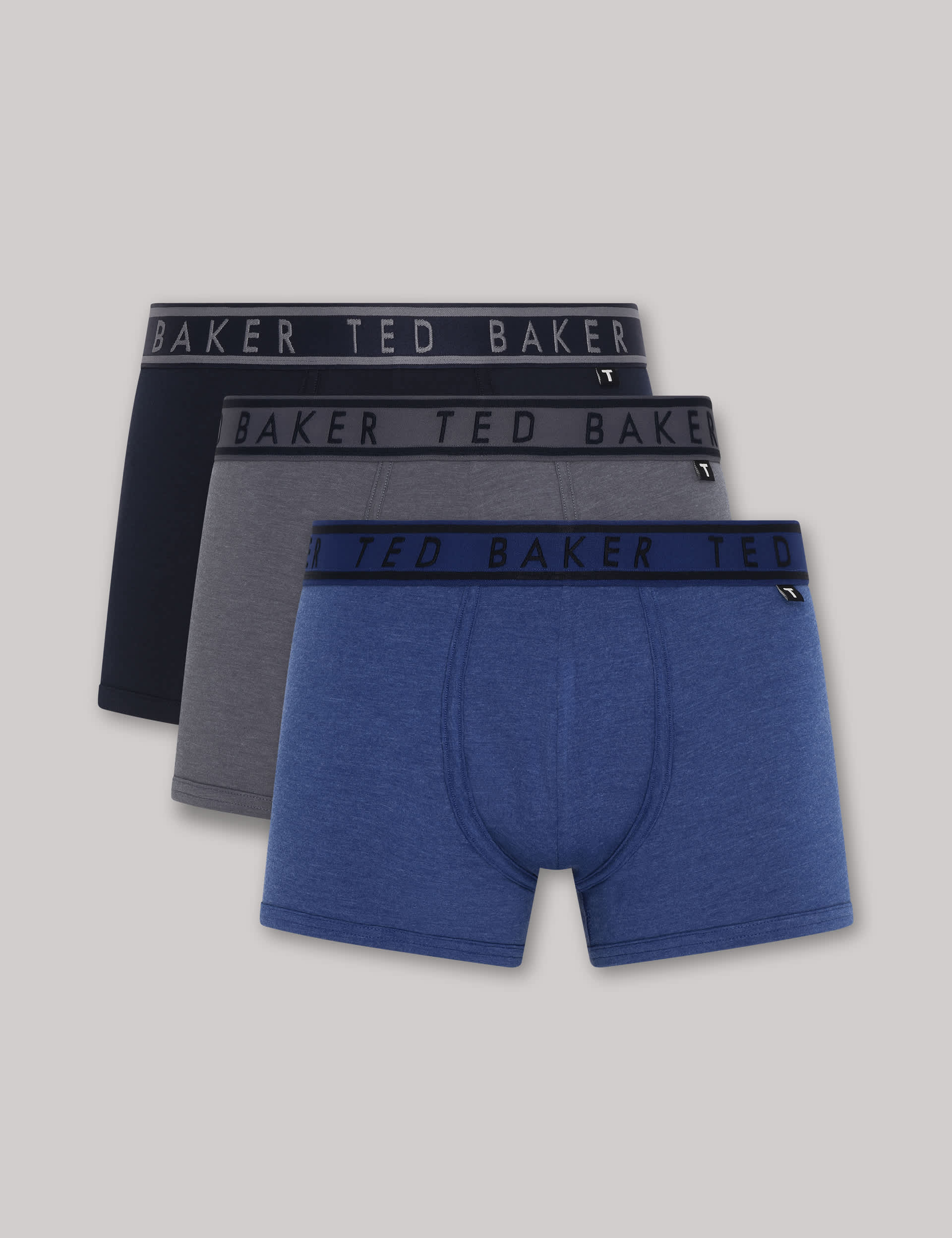 Ted Baker Men's 3pk Cotton Rich Trunks - L - Blue Mix, Navy Mix,Grey Mix,Blue Mix,Blue