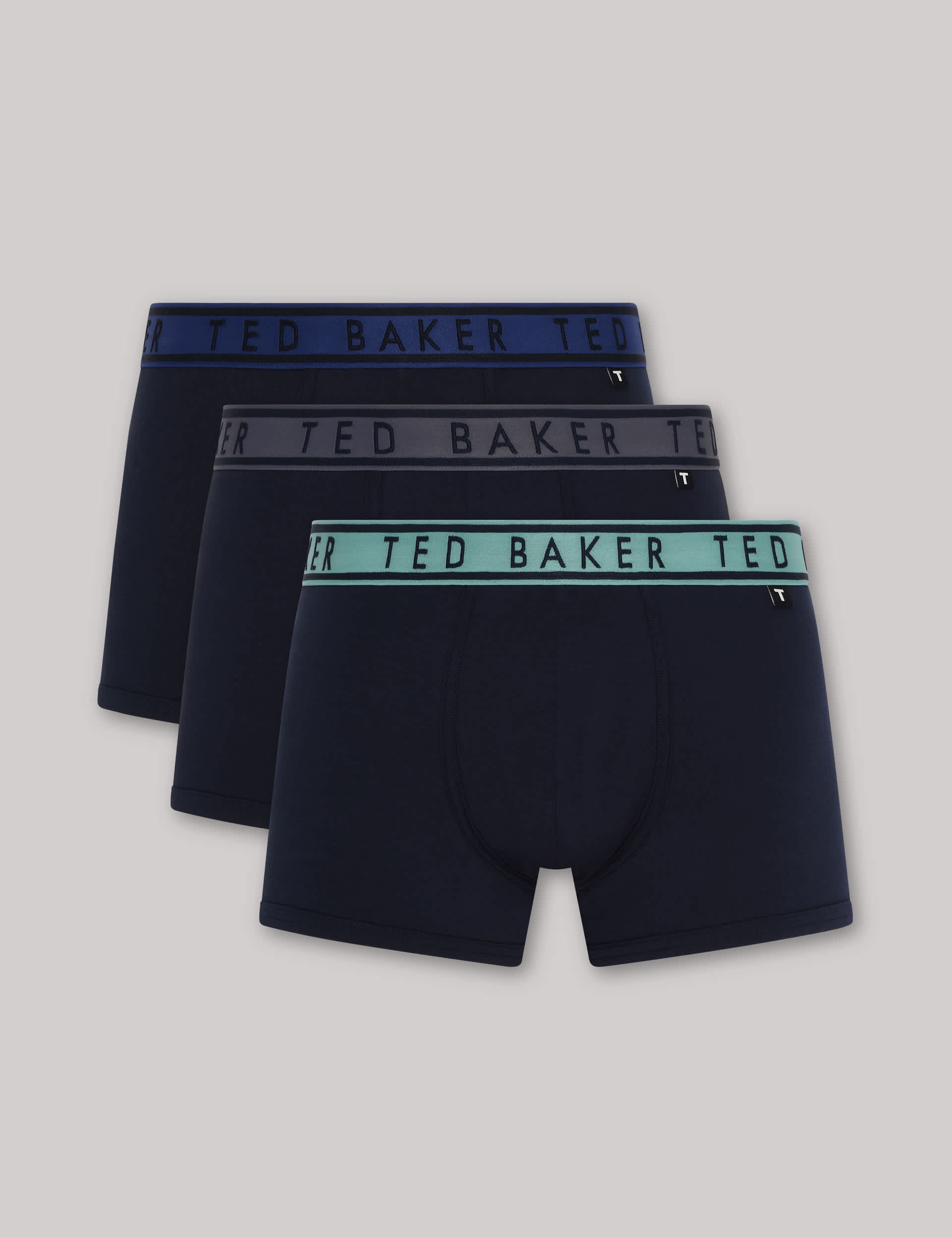 Ted Baker Men's 3pk Cotton Rich Trunks - M - Navy Mix, Navy Mix,Blue,Grey Mix