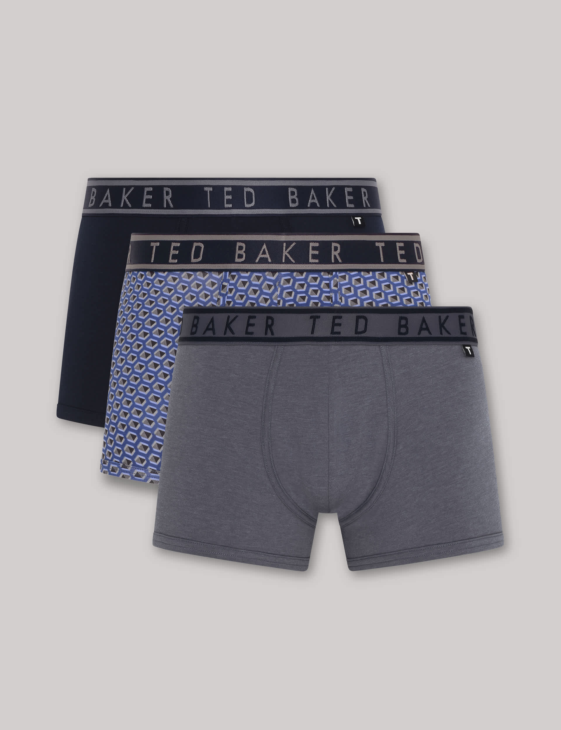 Ted Baker Men's 3pk Cotton Rich Trunks - M - Grey Mix, Blue,Grey Mix