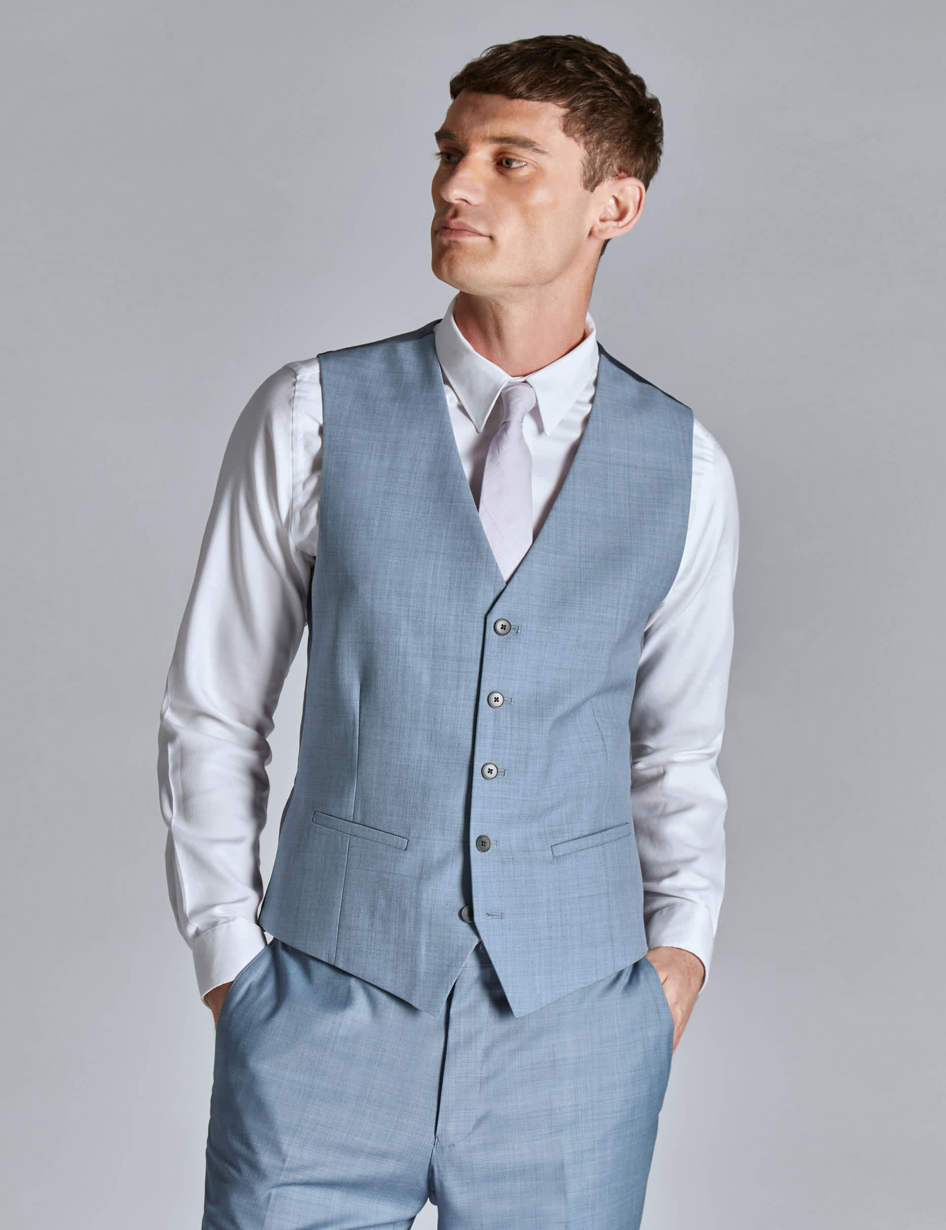 Ted Baker Men's Slim Fit Wool Blend Sharkskin Waistcoat - 44REG - Blue, Blue