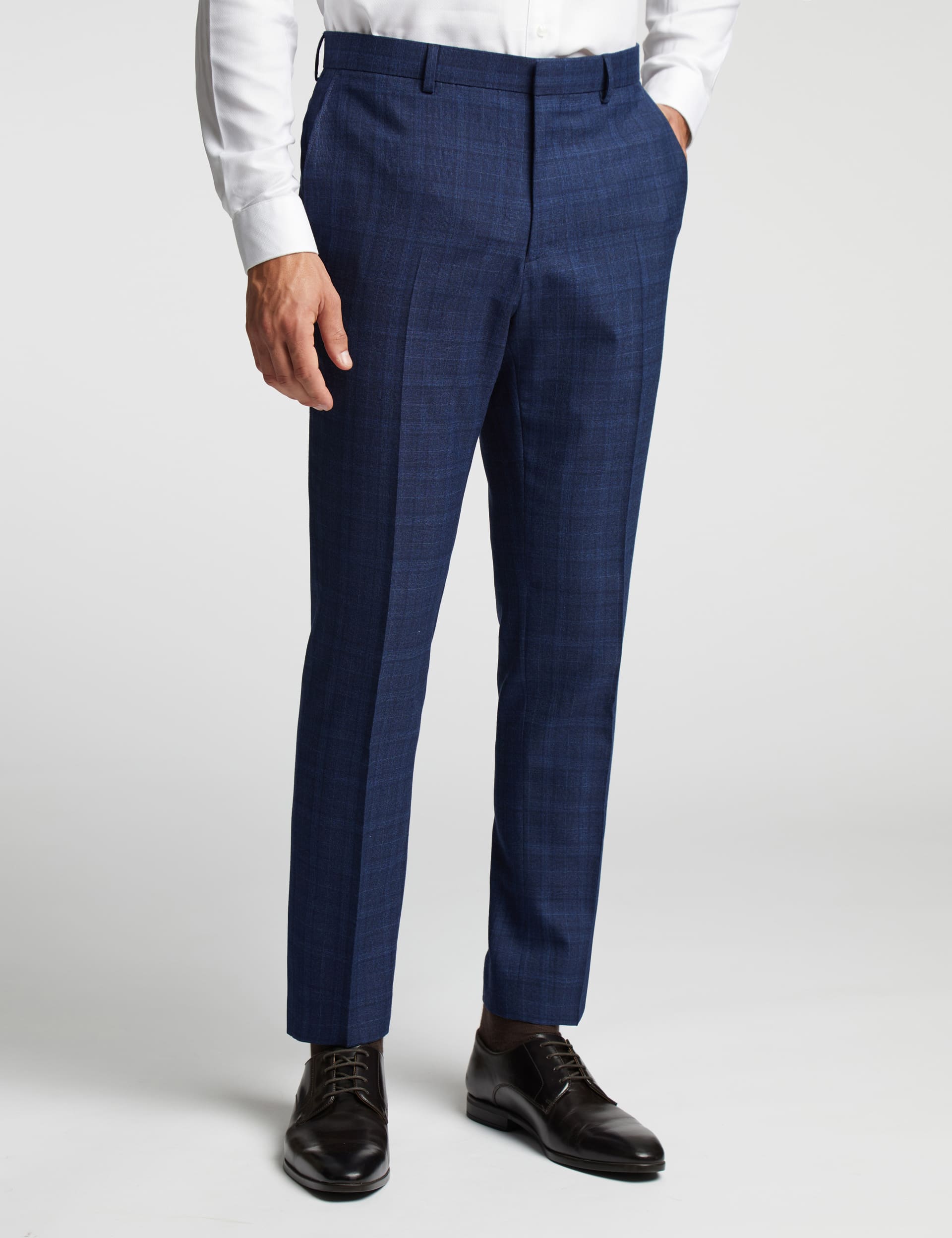 Ted Baker Men's Slim Fit Wool Rich Checked Trousers - 34REG - Navy Mix, Navy Mix