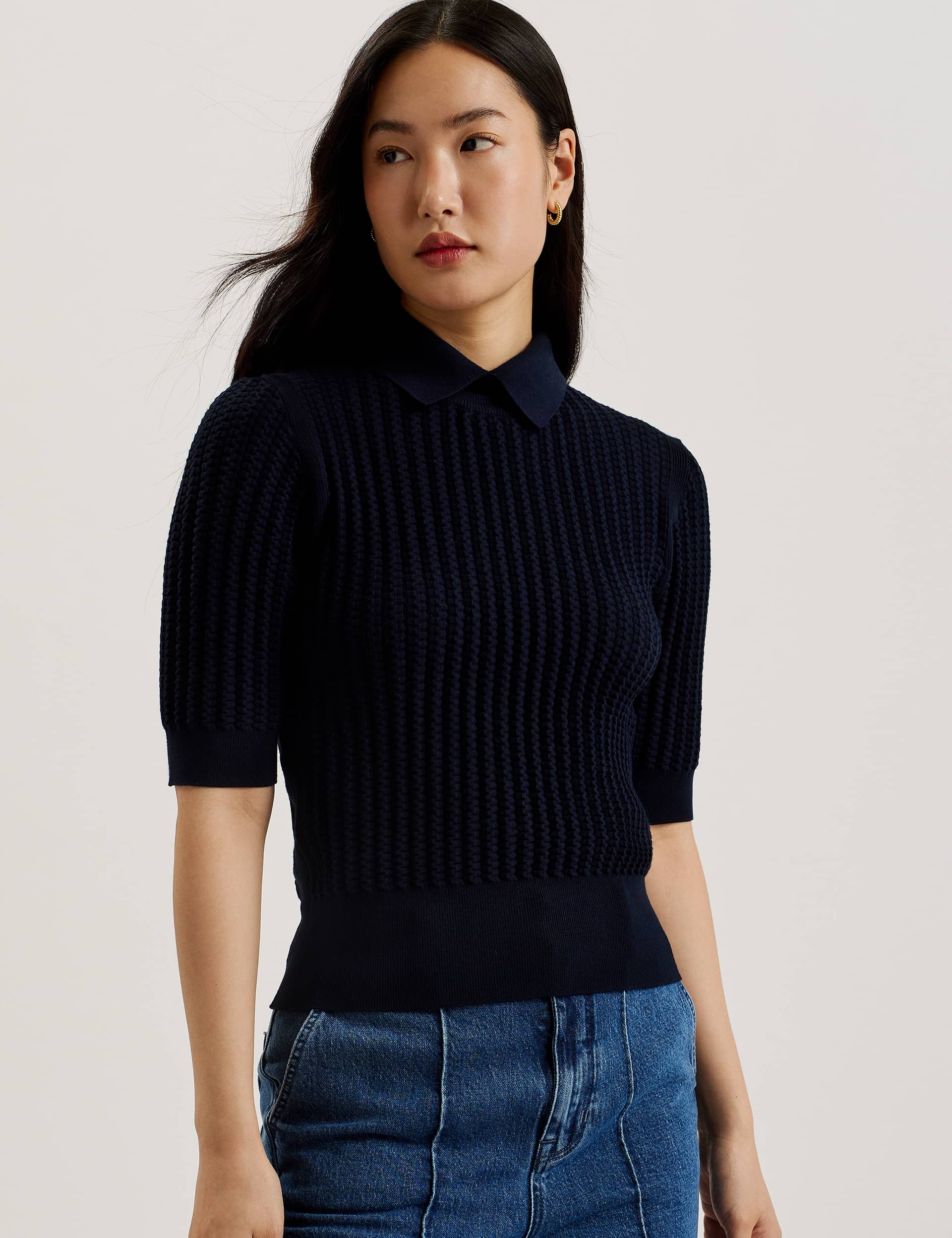 Ted Baker Women's Morliee Puff Sleeve Fitted Sweater - 12 - Navy, Navy