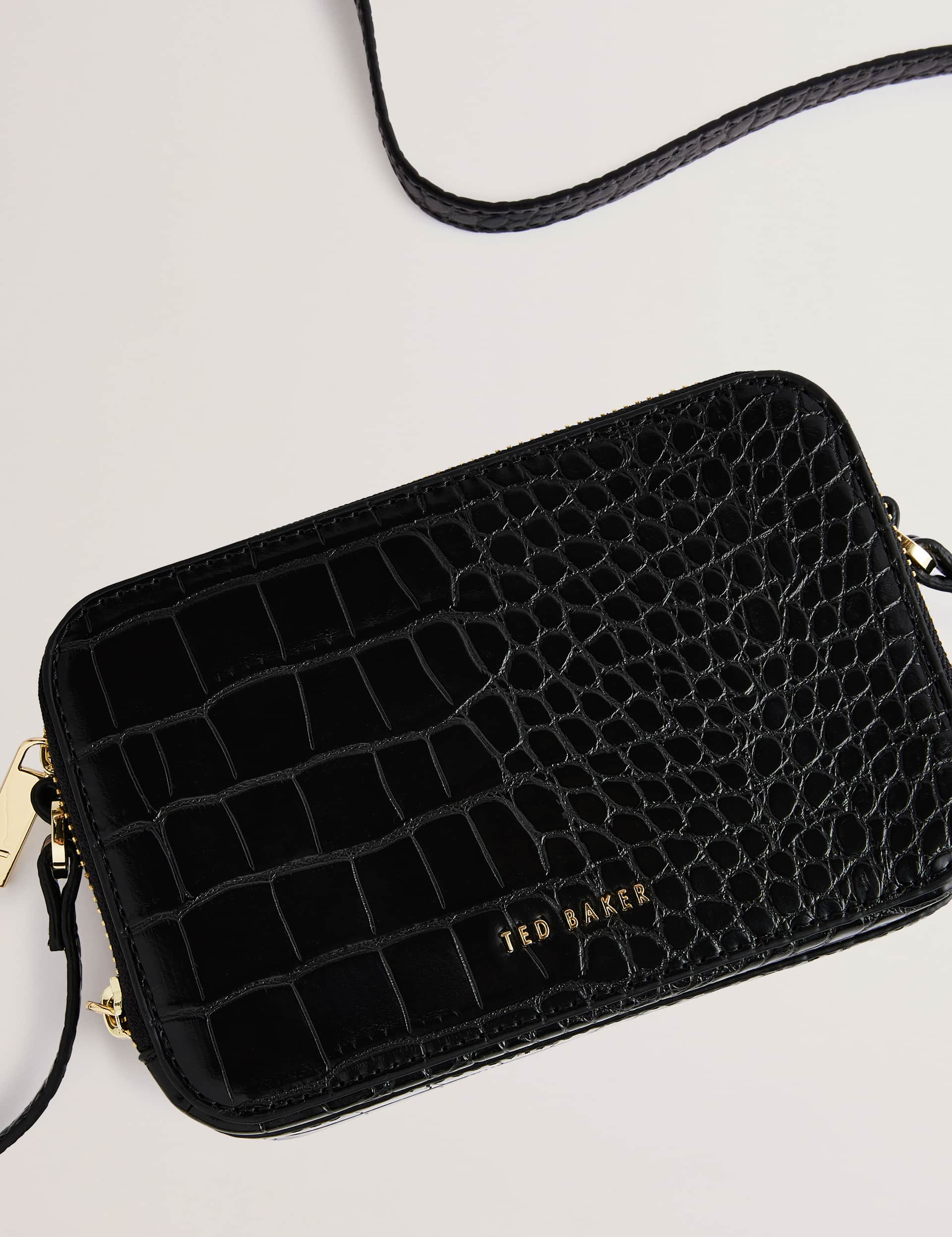 Ted Baker Women's Leather Croc Effect Mini Camera Bag - Black, Black,Purple