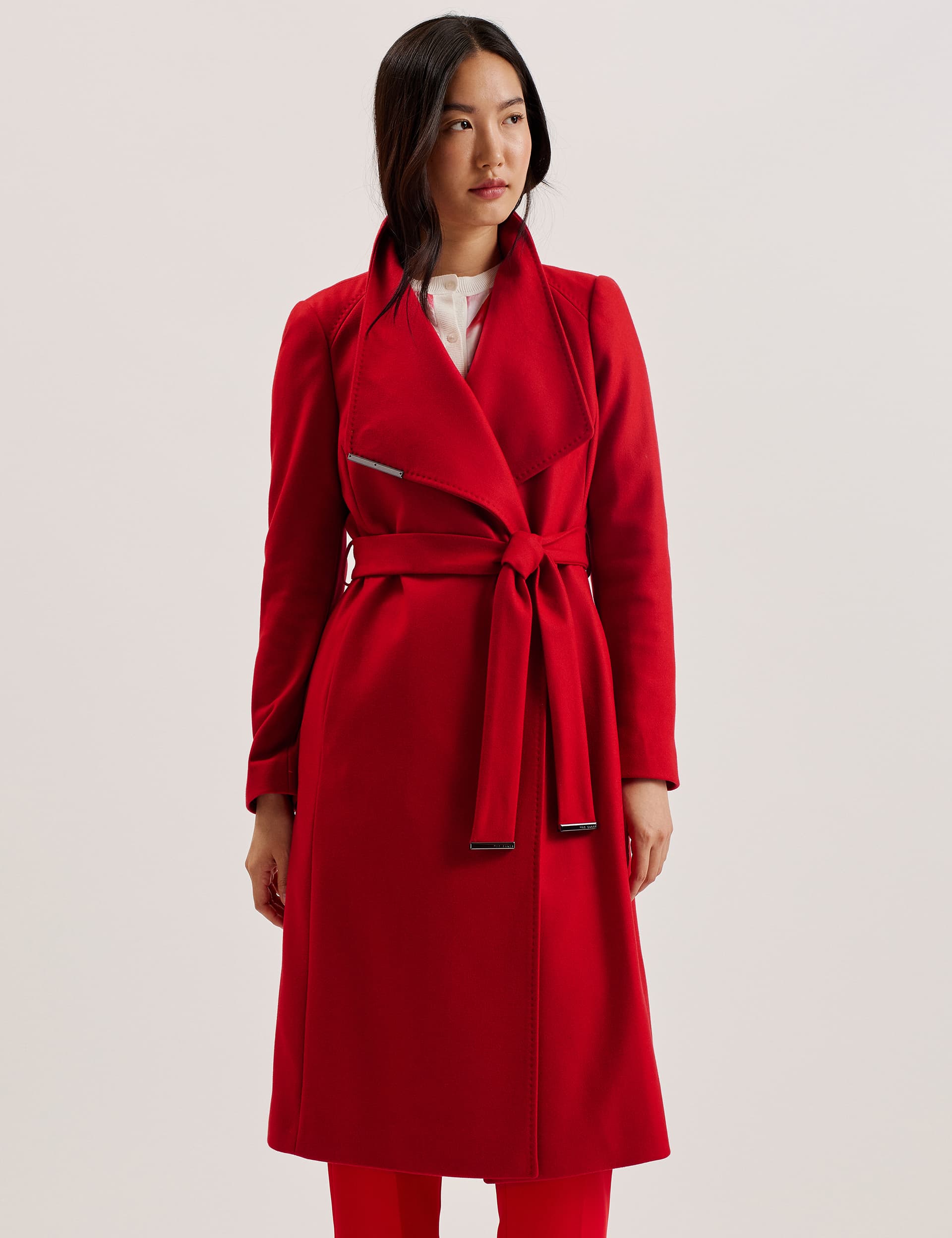 Ted Baker Women's Wool Rich Longline Wrap Coat with Cashmere - 12 - Red, Red